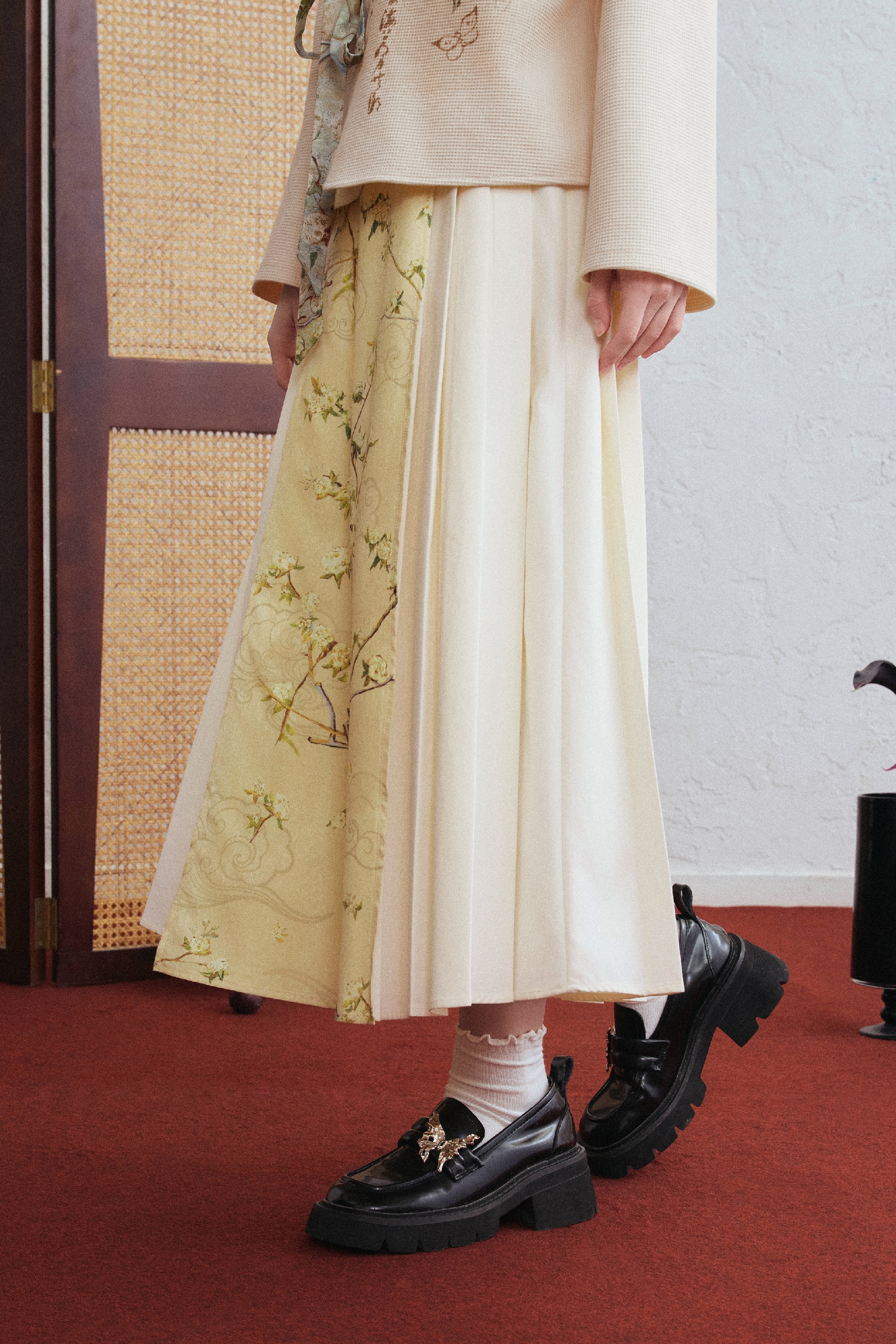 Vintage Print Midi Skirt