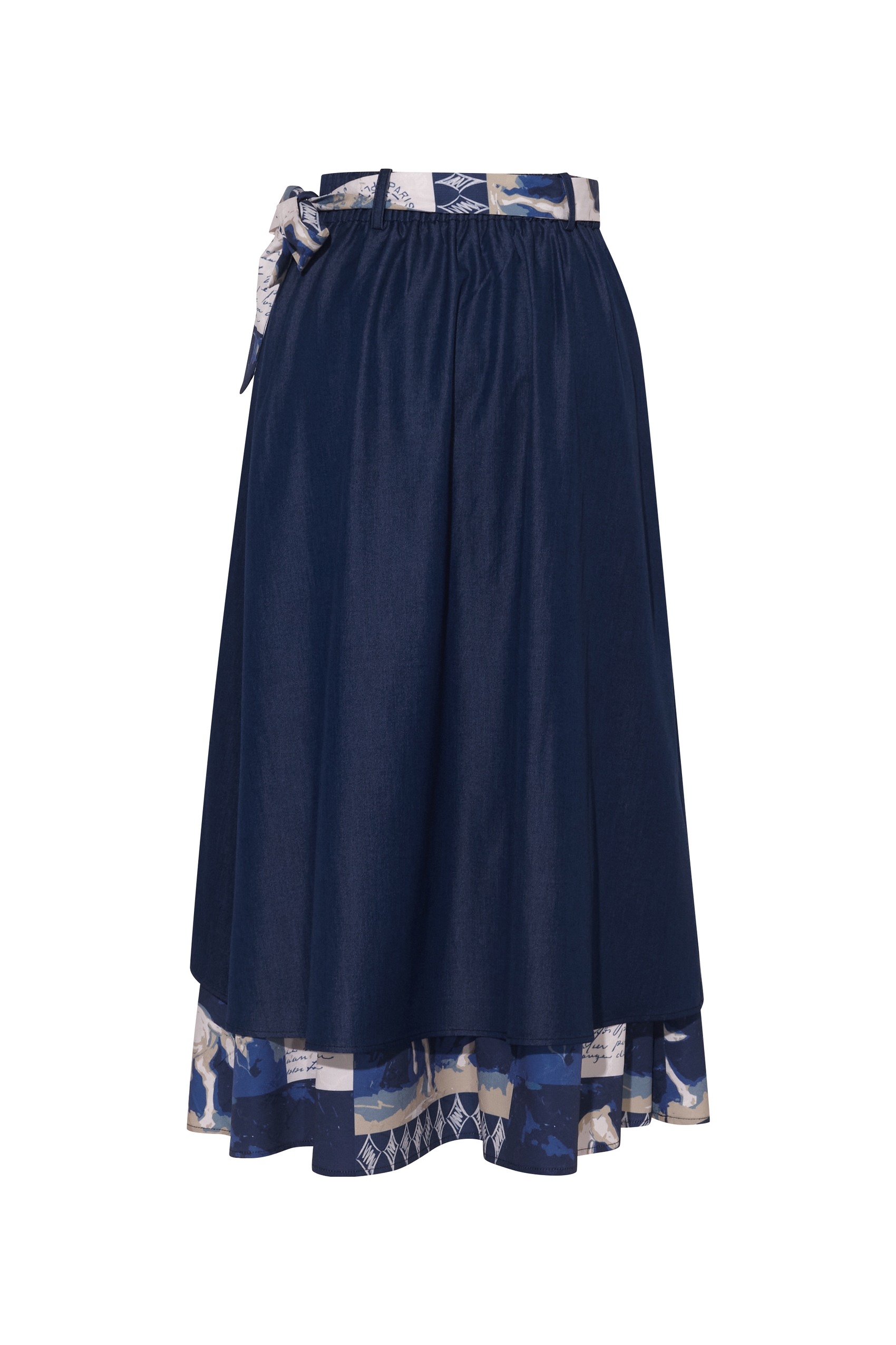 Vintage Printed Layered-Hem Midi Skirt-LYONSENS