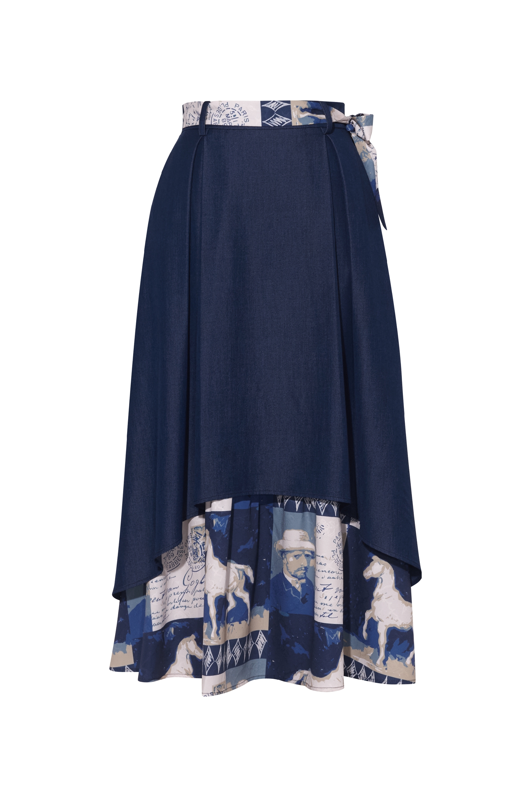 Vintage Printed Layered-Hem Midi Skirt-LYONSENS