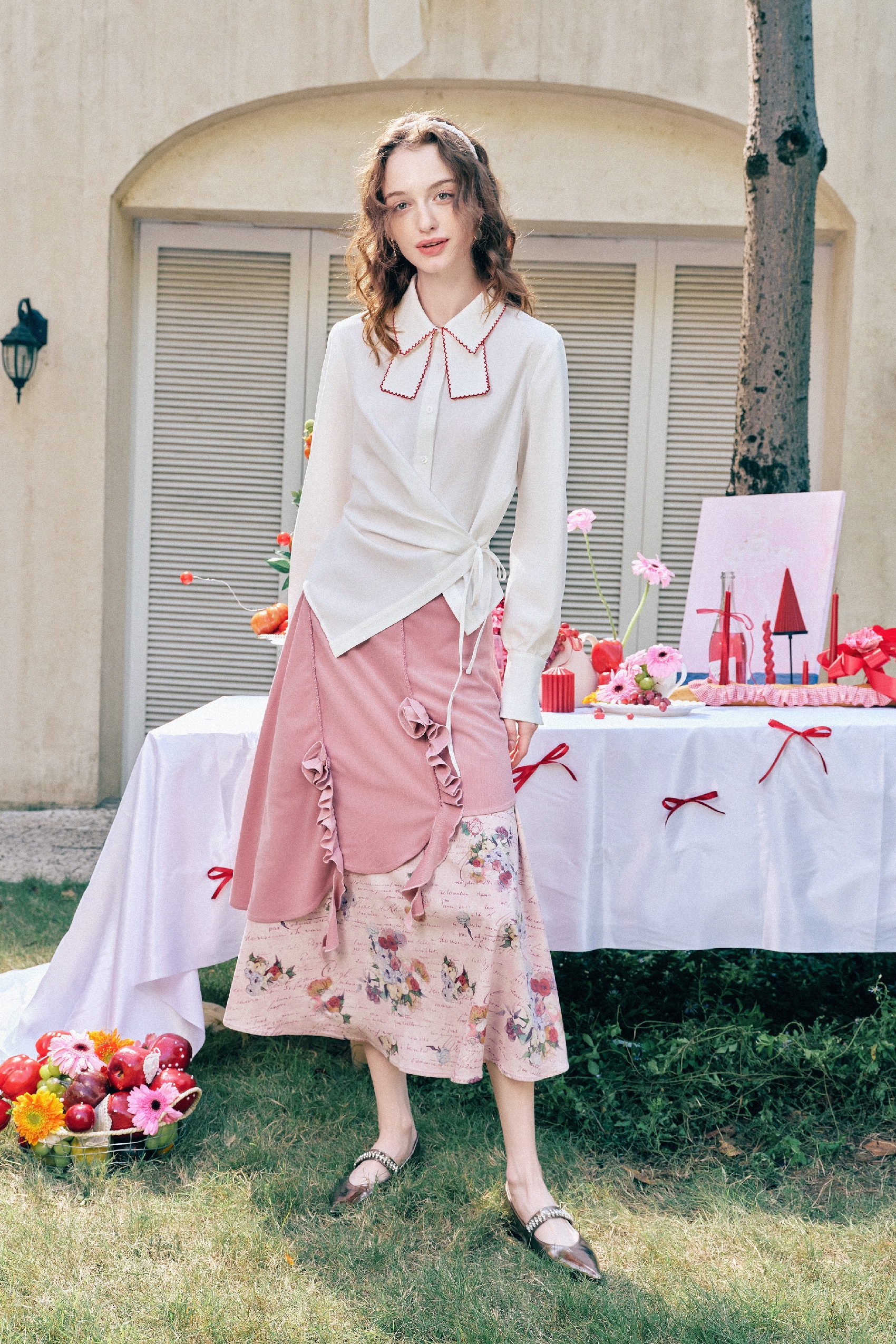 Pleated Ruffle Patchwork A-Line Skirt