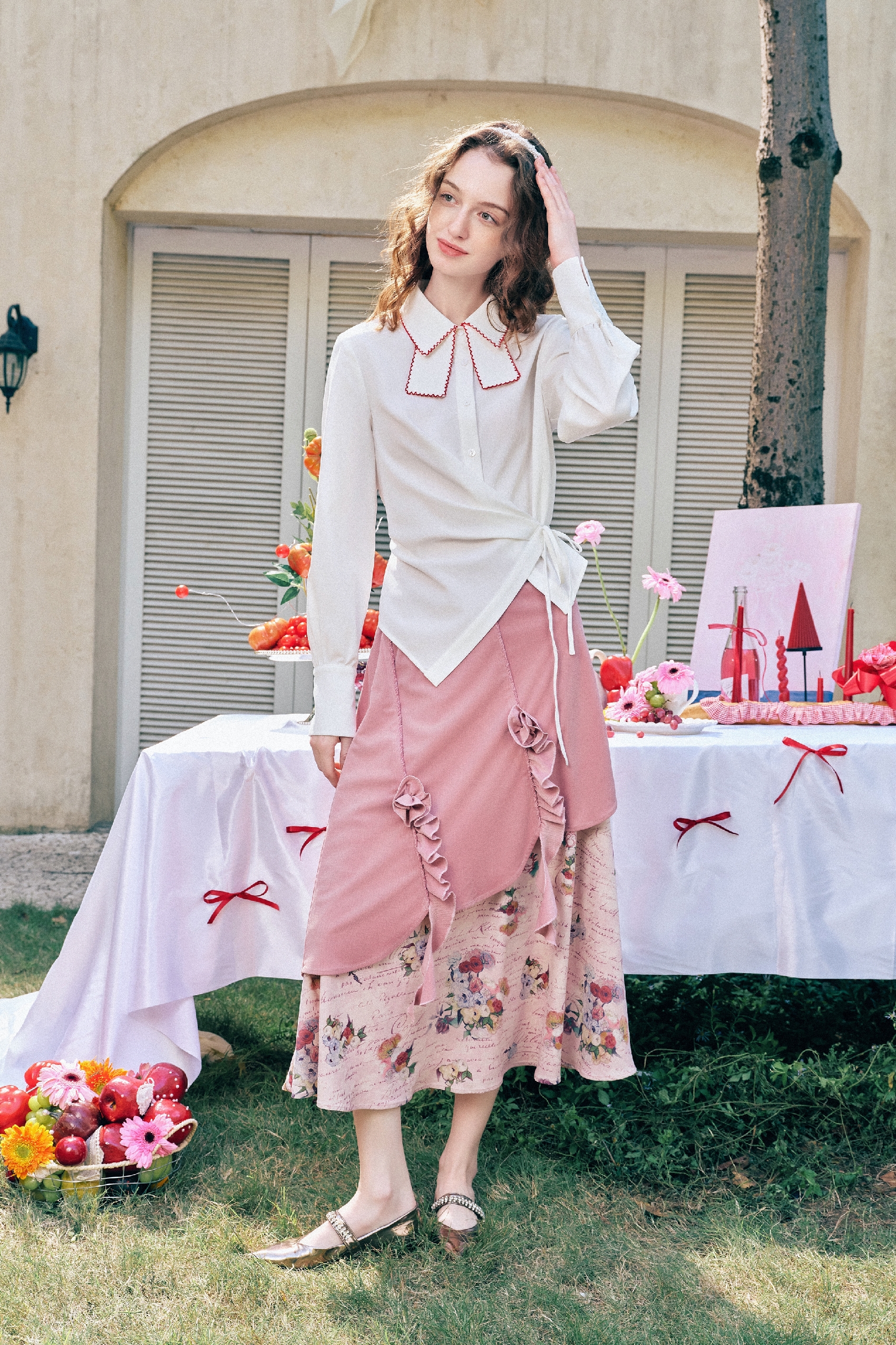 Pleated Ruffle Patchwork A-Line Skirt