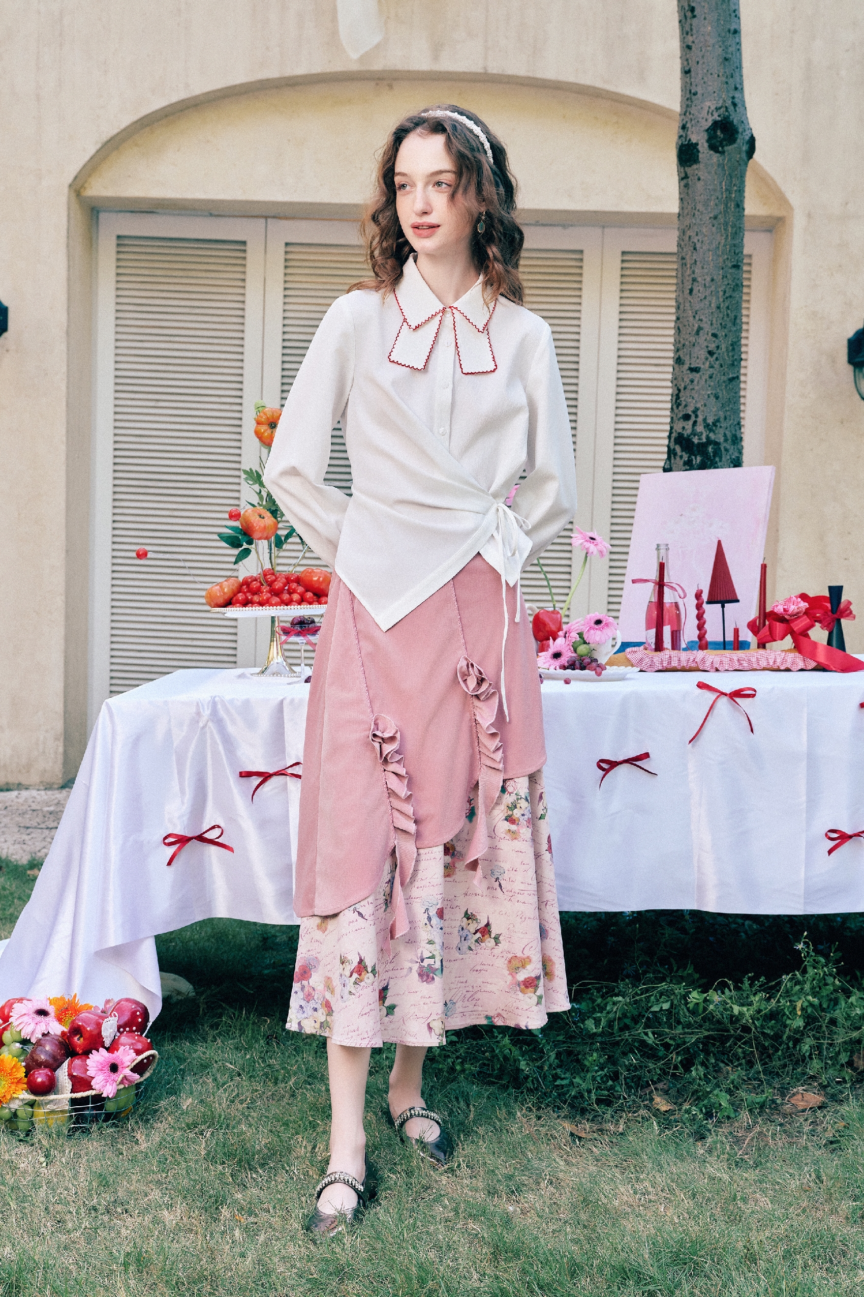 Pleated Ruffle Patchwork A-Line Skirt