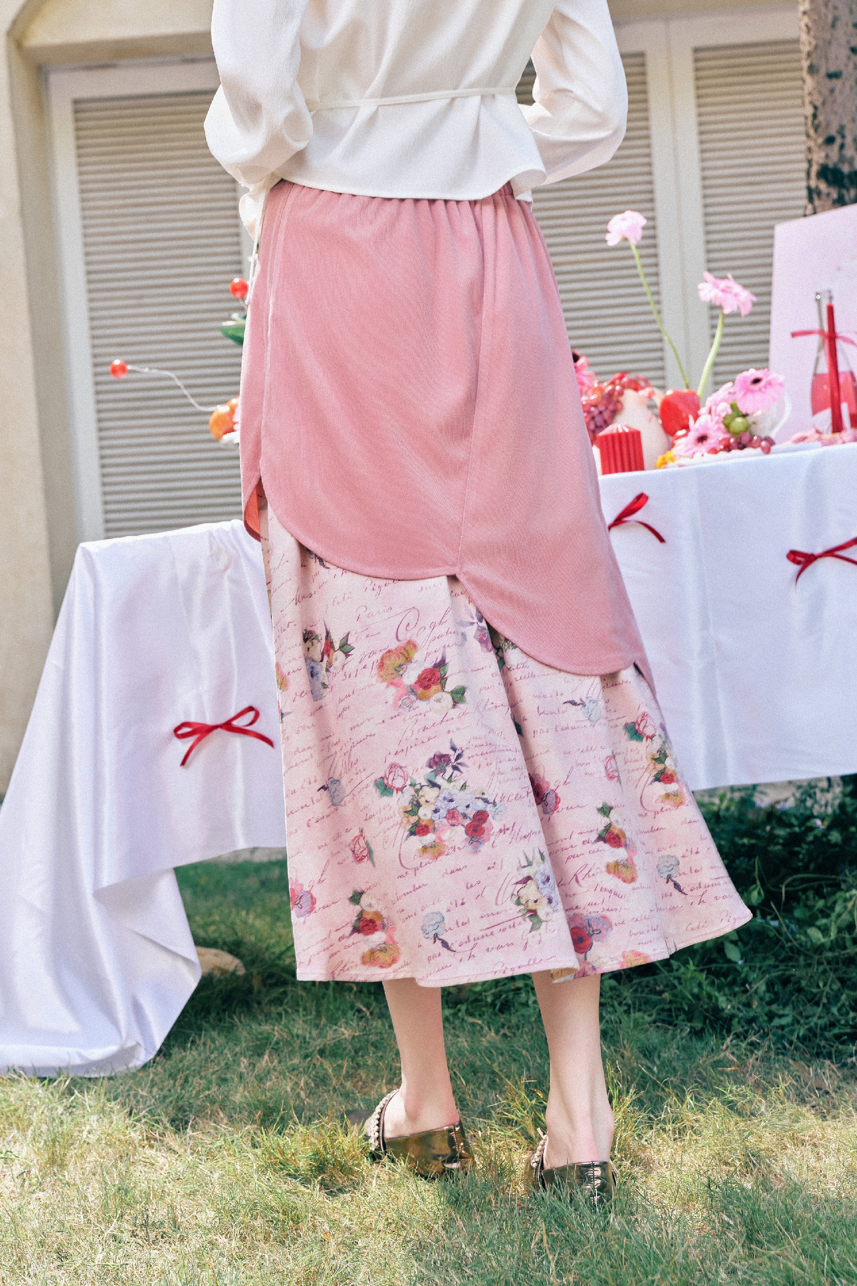 Pleated Ruffle Patchwork A-Line Skirt