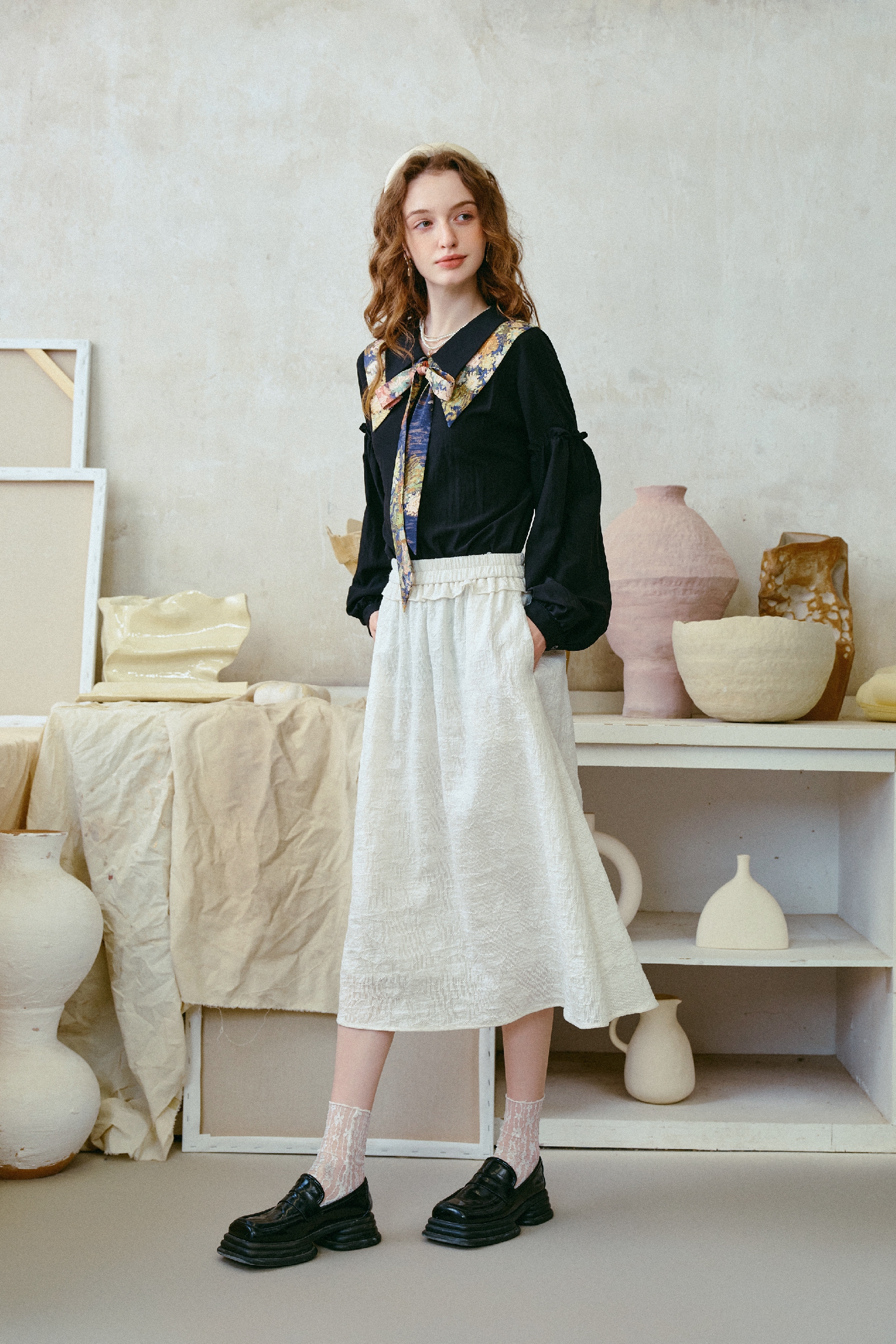 High-Waist Ruffle Patchwork Skirt-LYONSENS