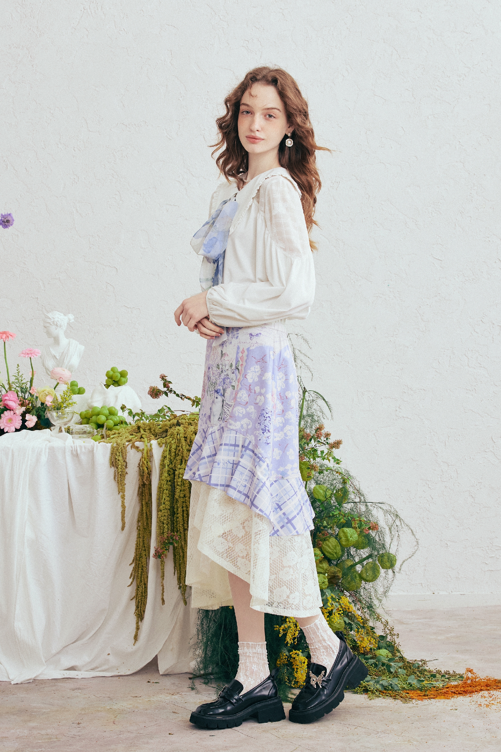 Purple Printed Midi Skirt