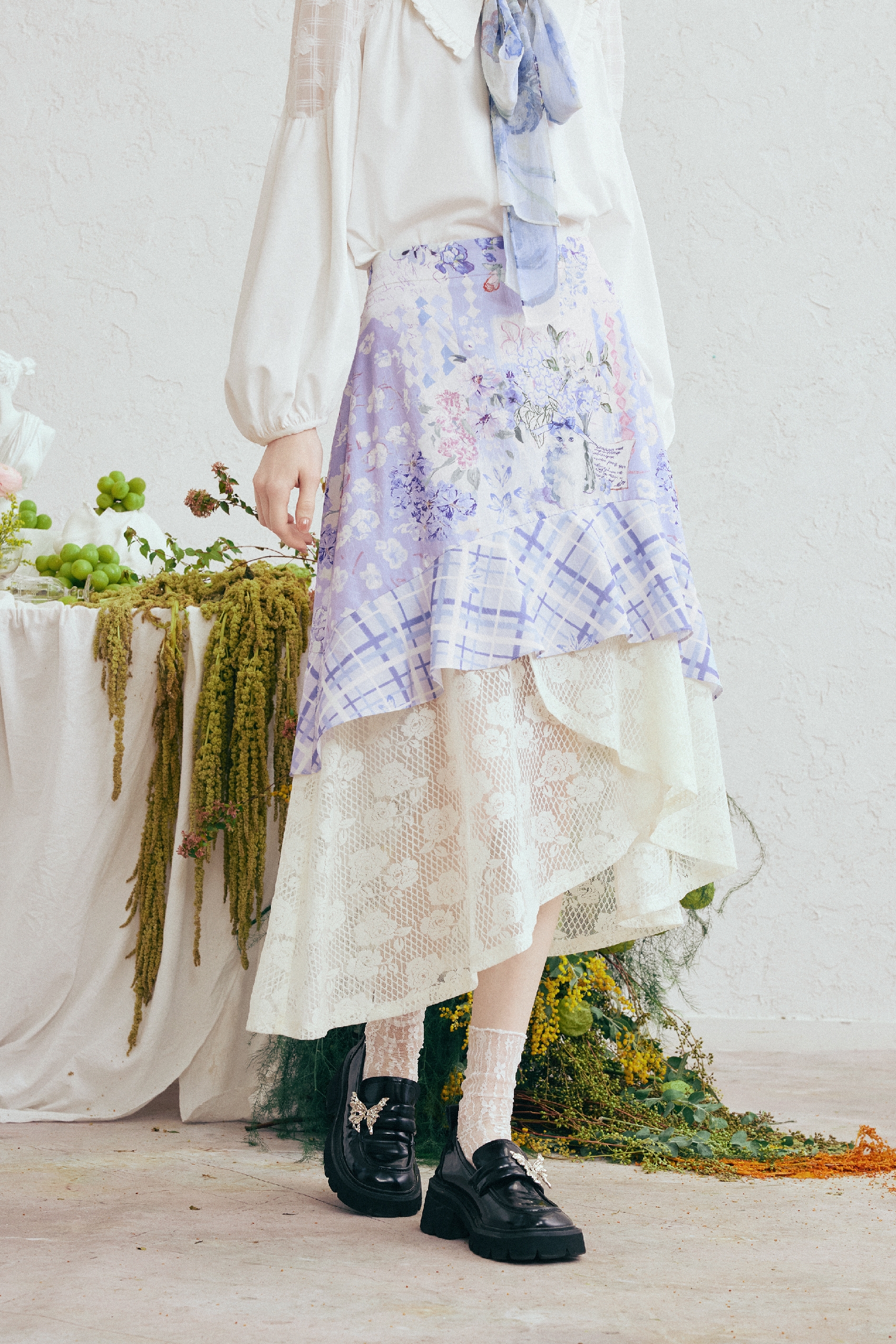 Purple Printed Midi Skirt