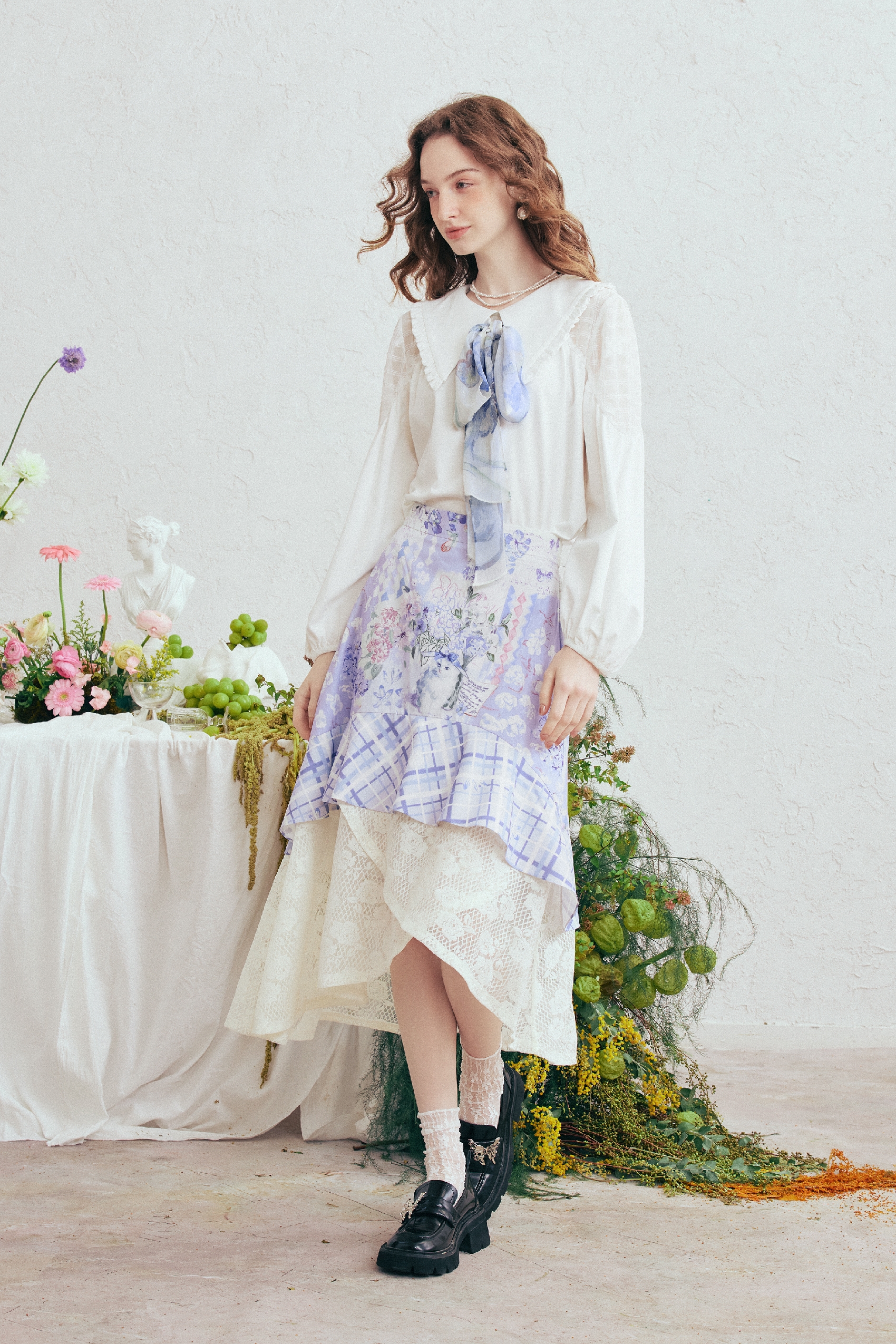 Purple Printed Midi Skirt