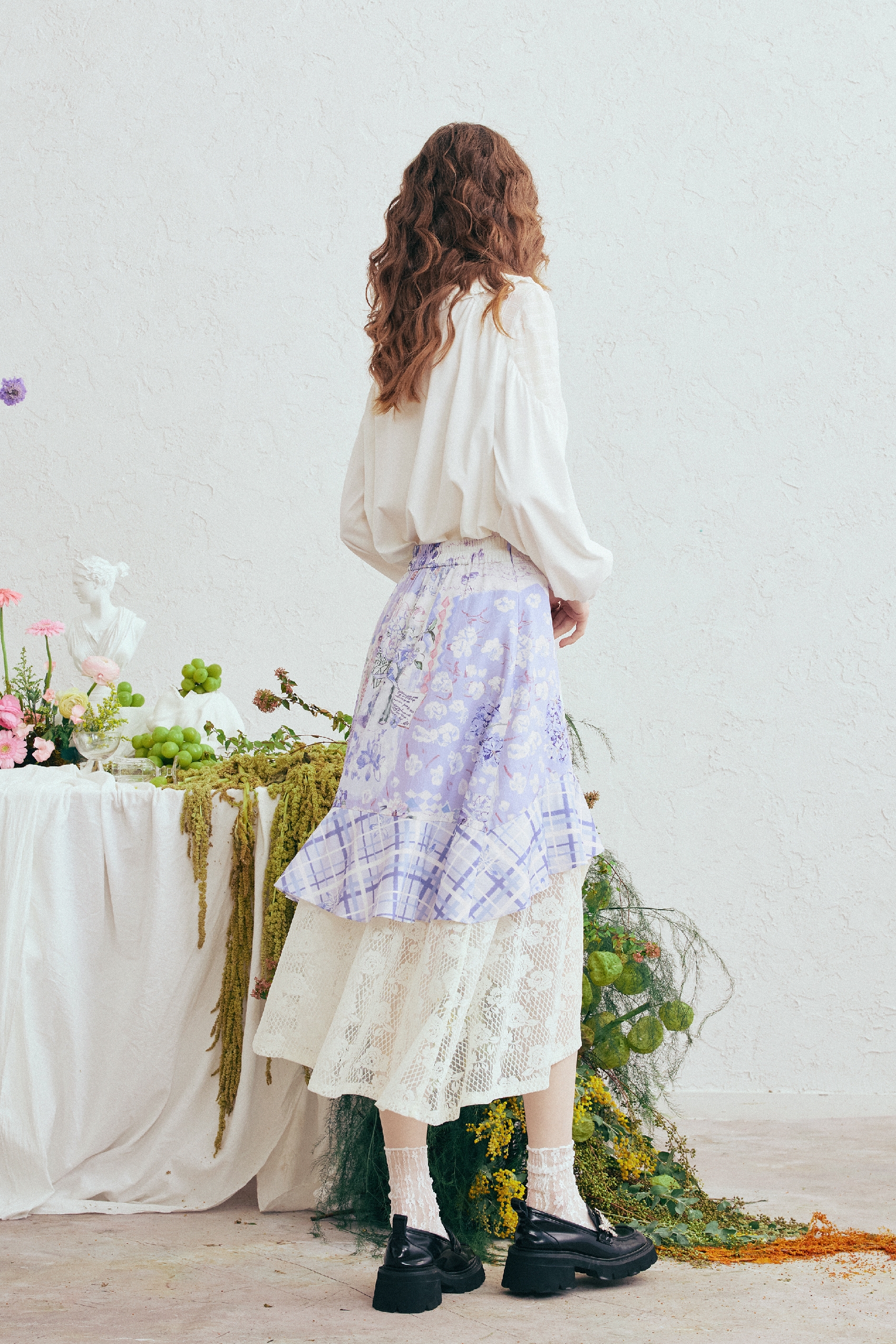 Purple Printed Midi Skirt