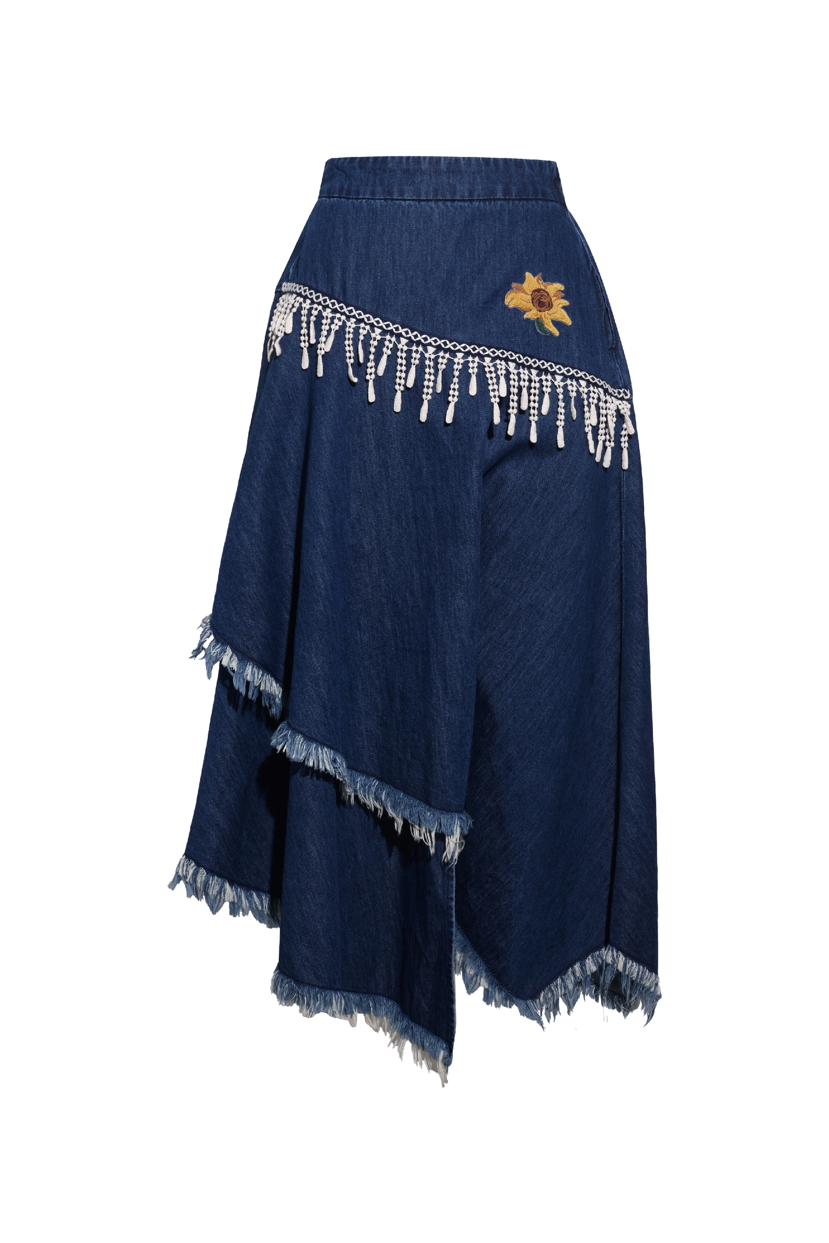 Blue Embroidered Midi Skirt