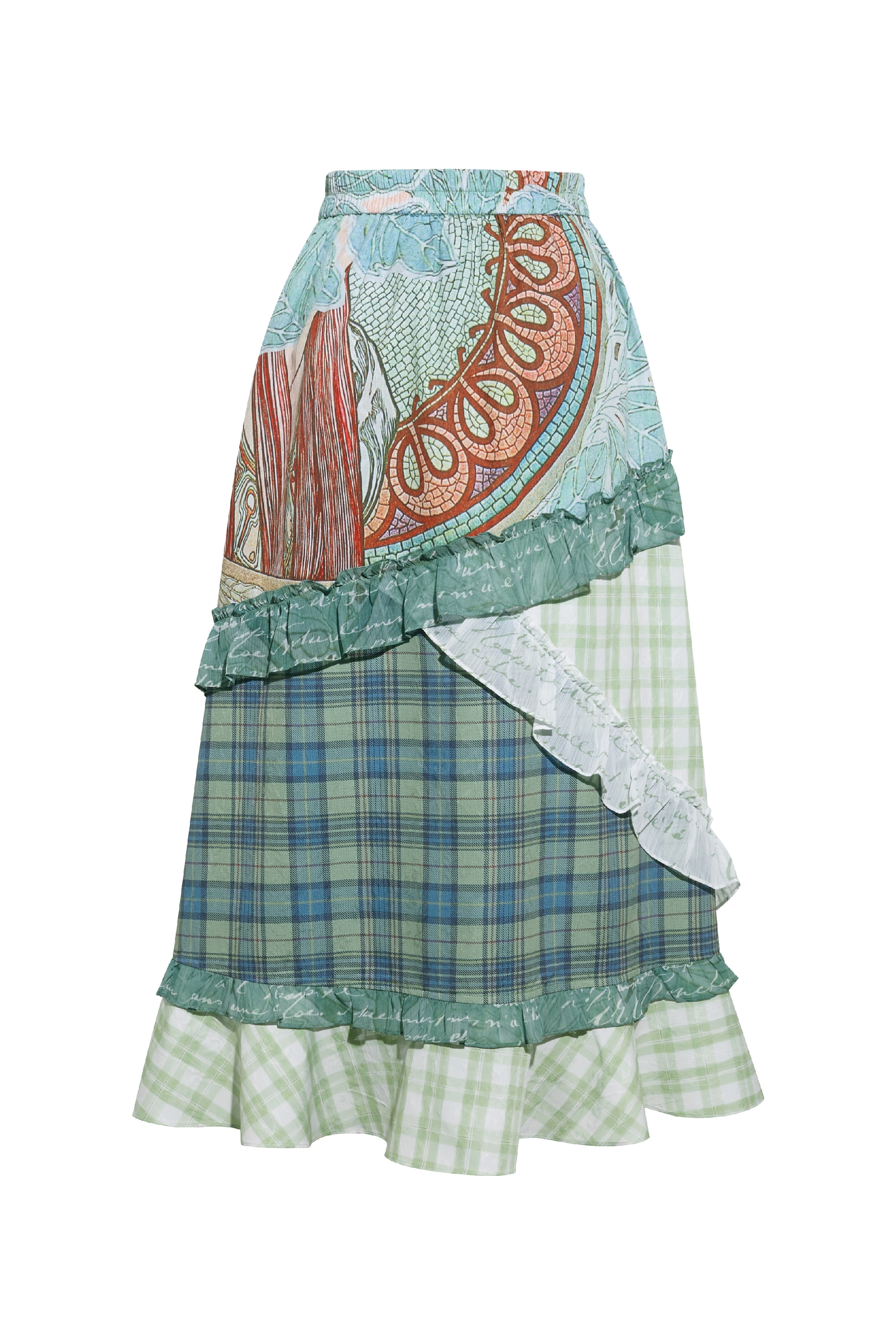 Patchwork Printed Ruffle Skirt-LYONSENS