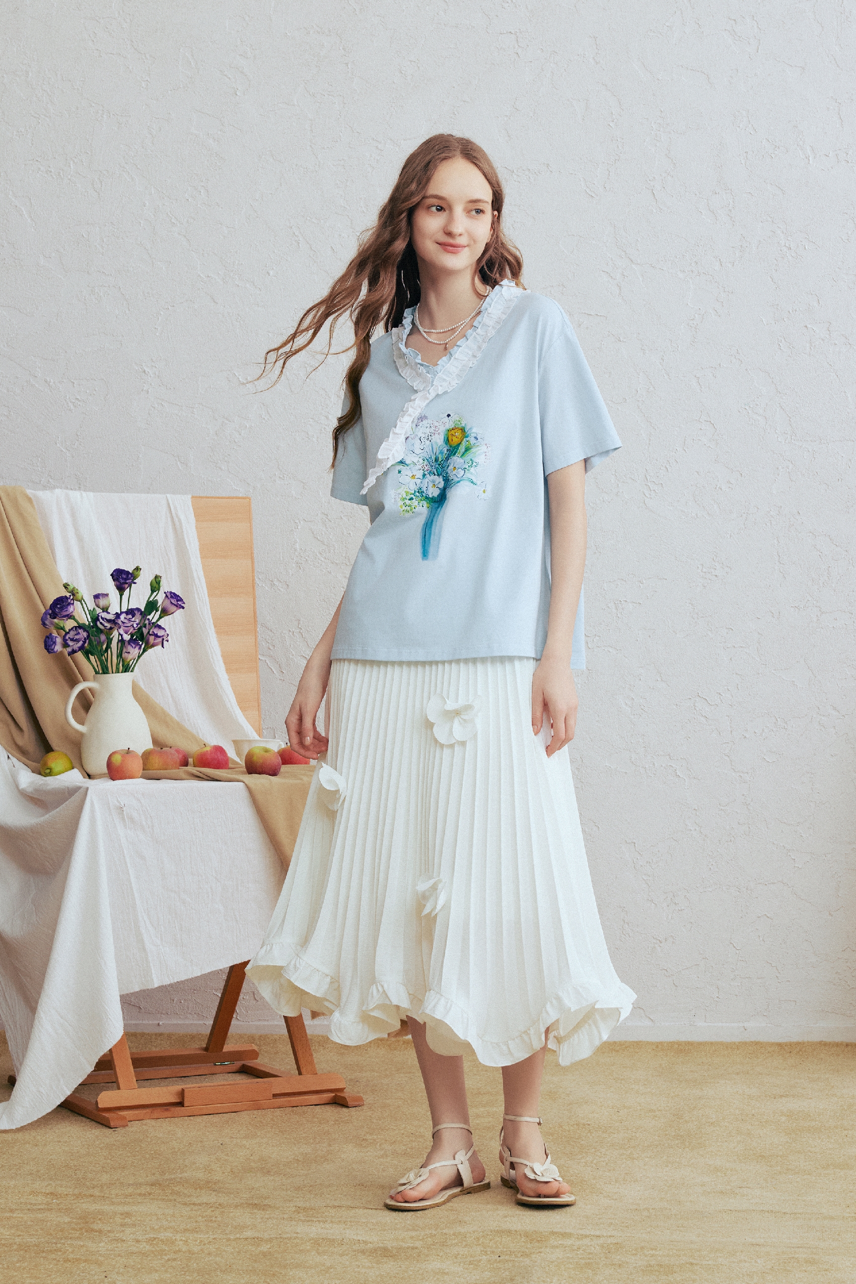 White Pleated Midi Skirt