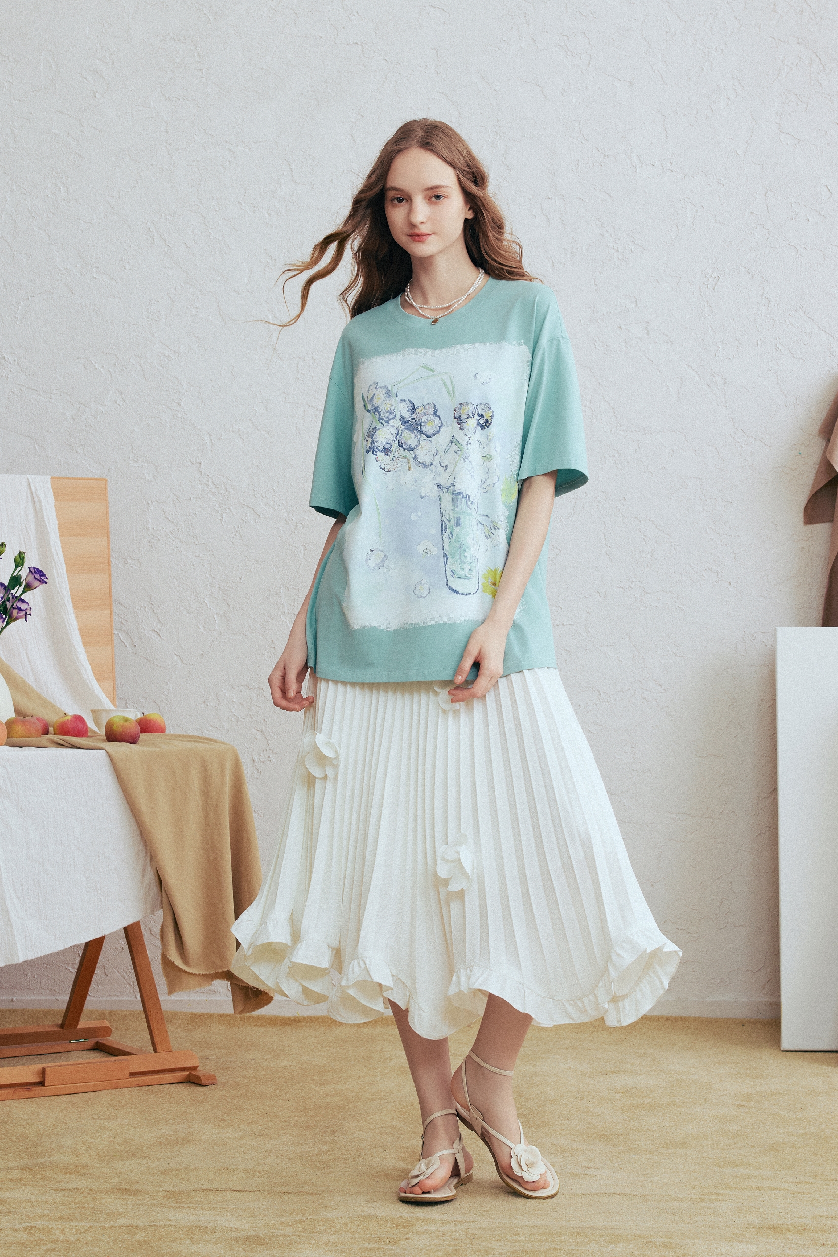 White Pleated Midi Skirt