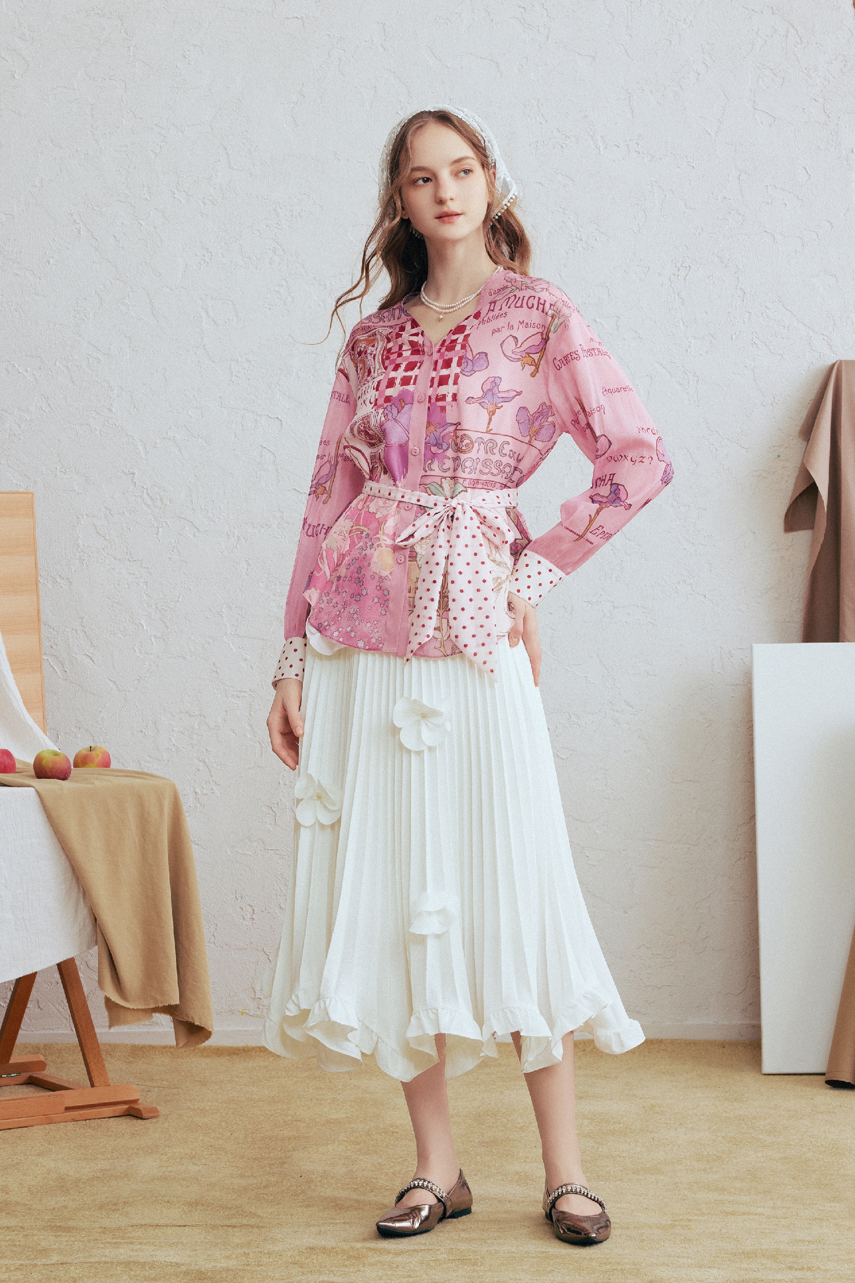 White Pleated Midi Skirt