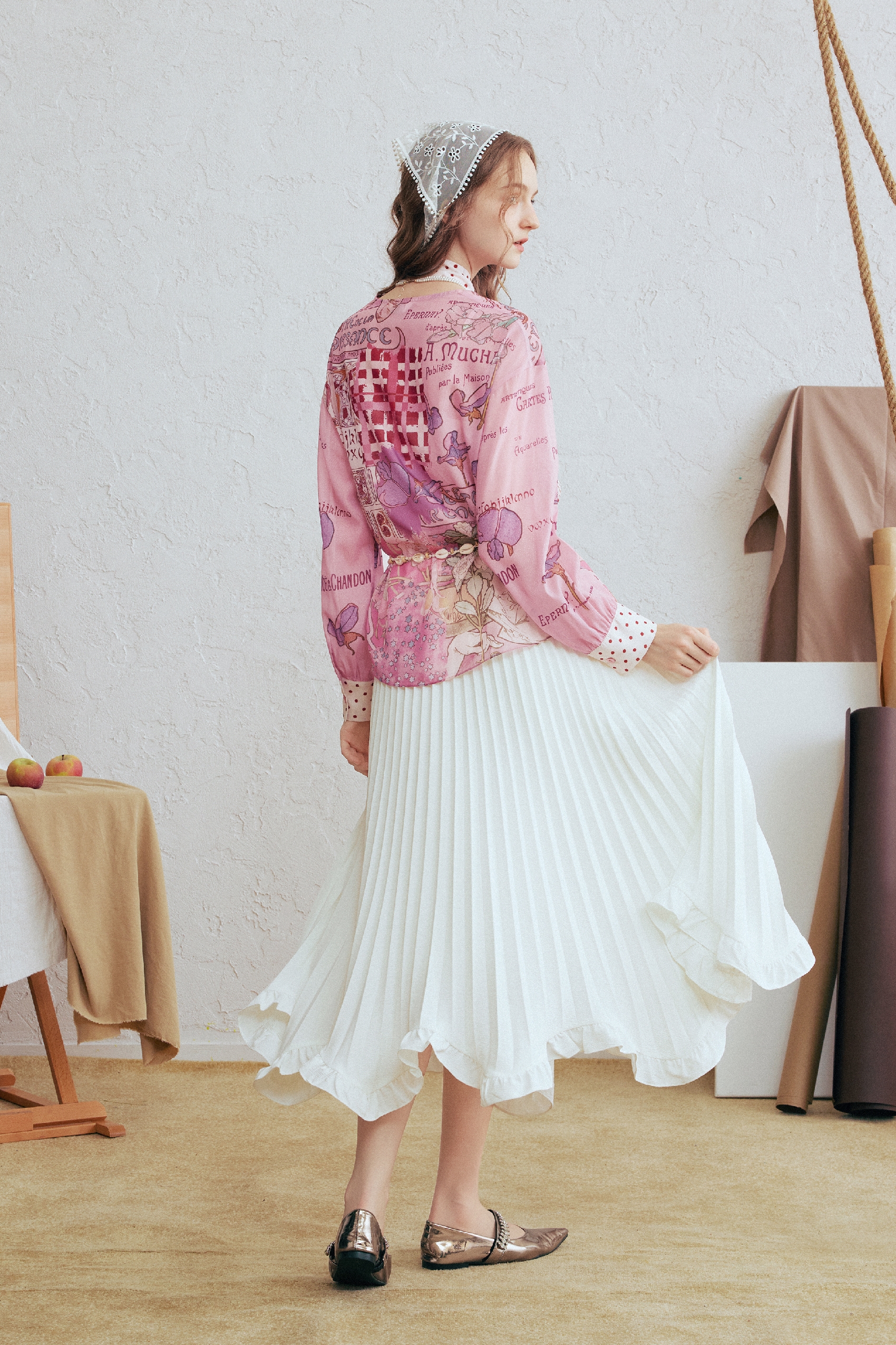 White Pleated Midi Skirt