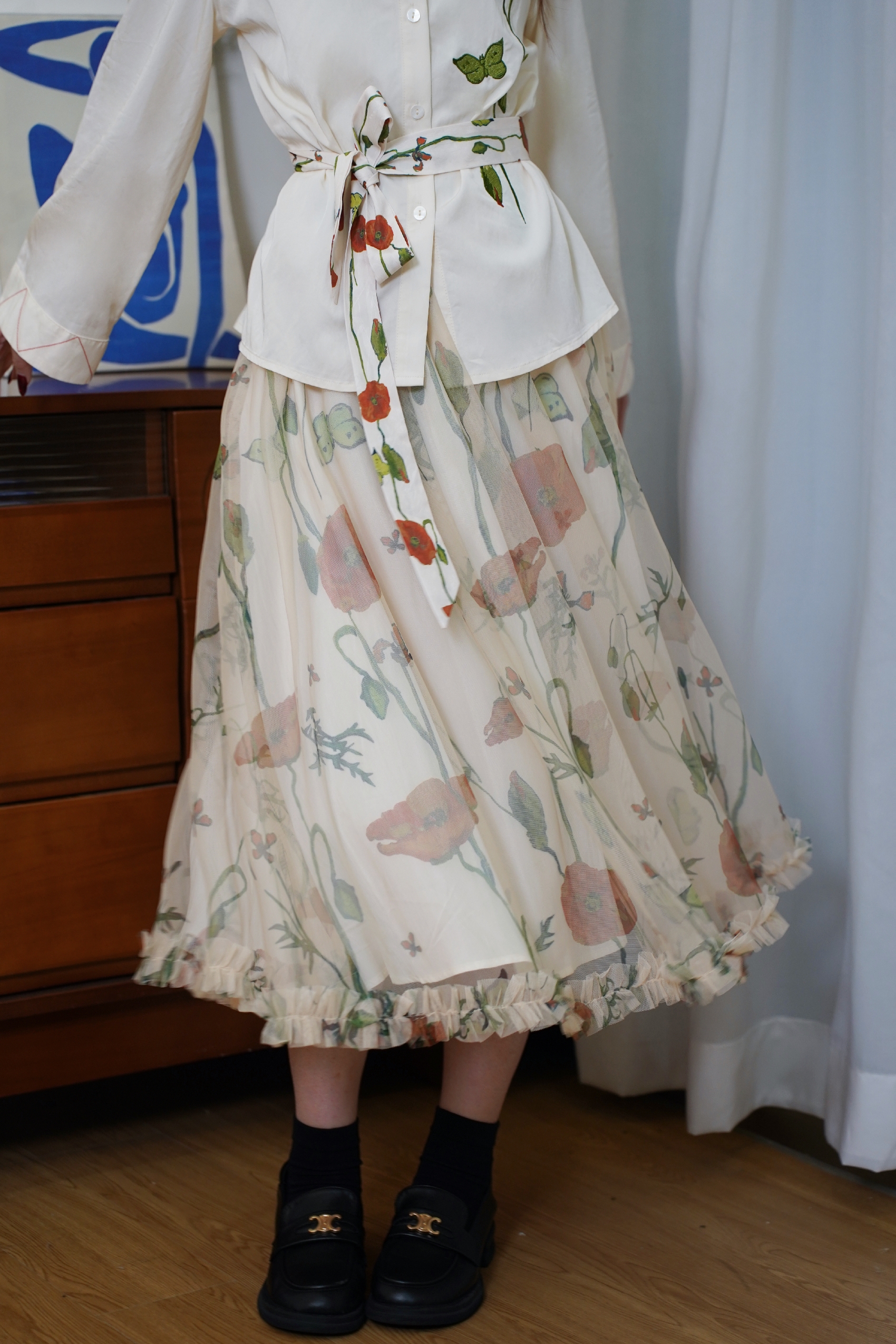 Ruffle Hem Print Skirt