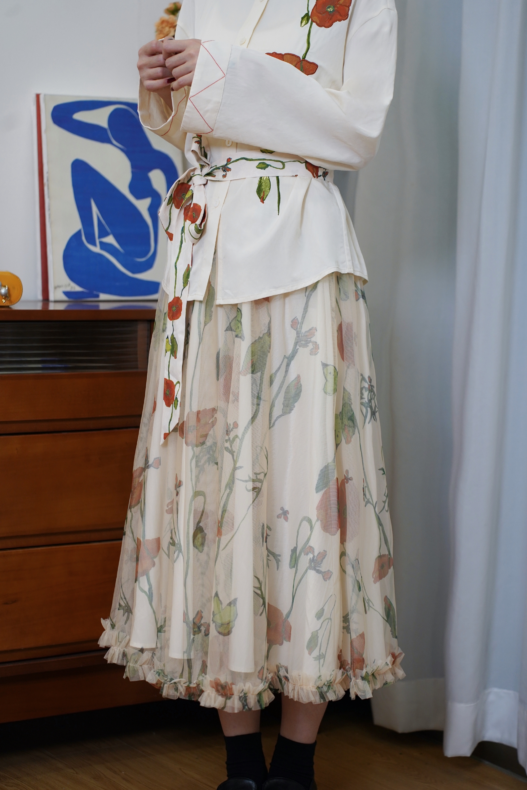 Ruffle Hem Print Skirt