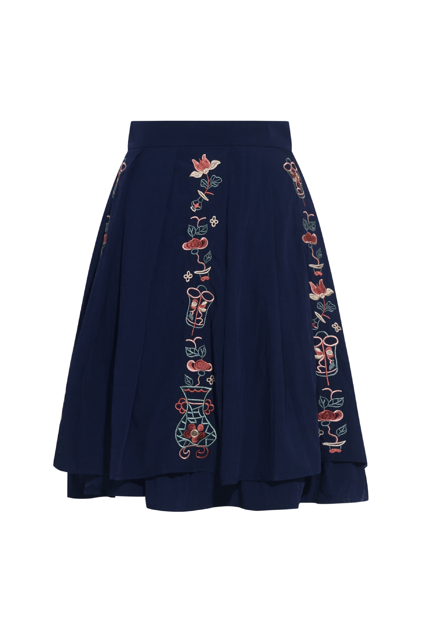 Cropped Embroidered Pleated Skirt