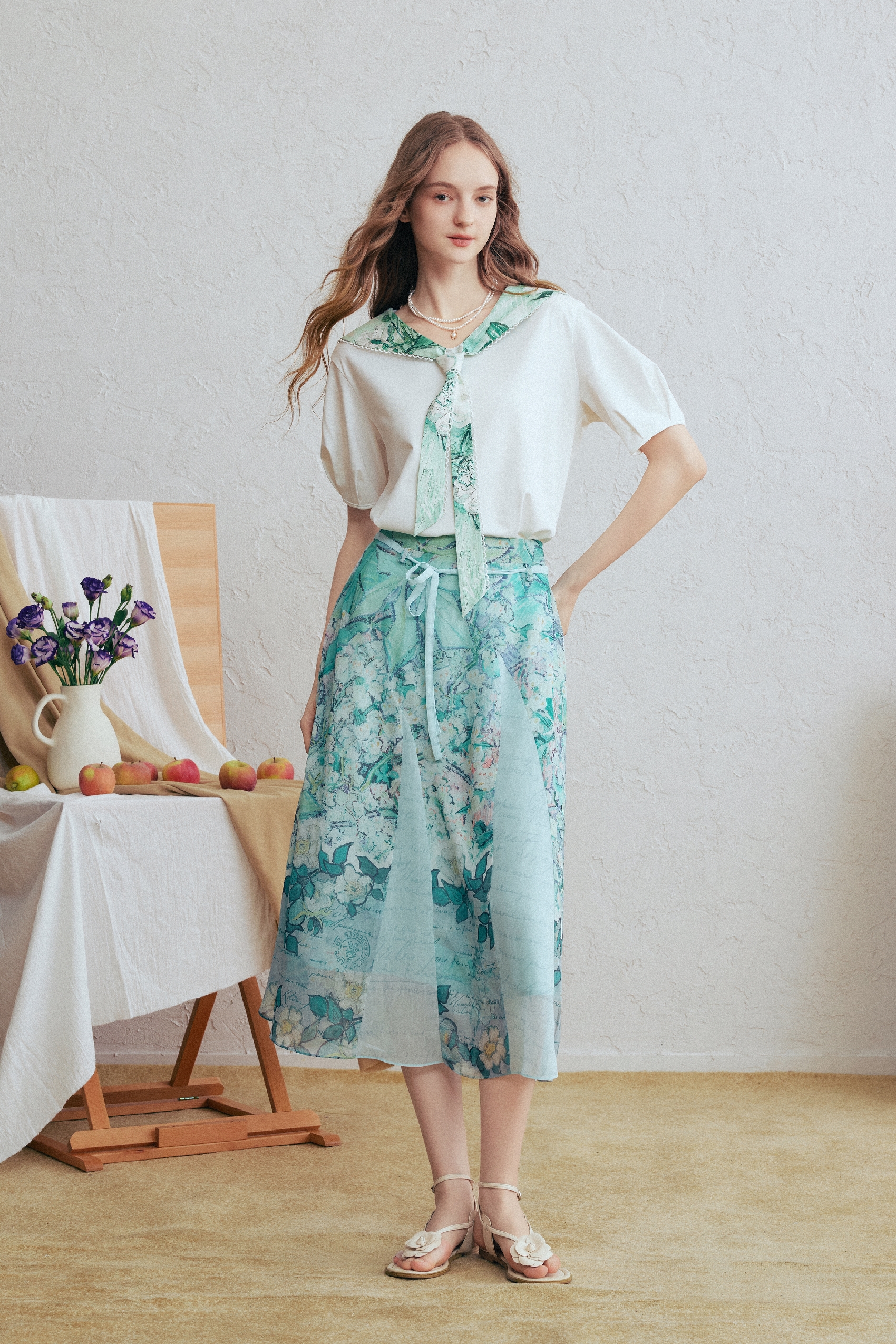 Printed Tie-Waist A-Line Skirt