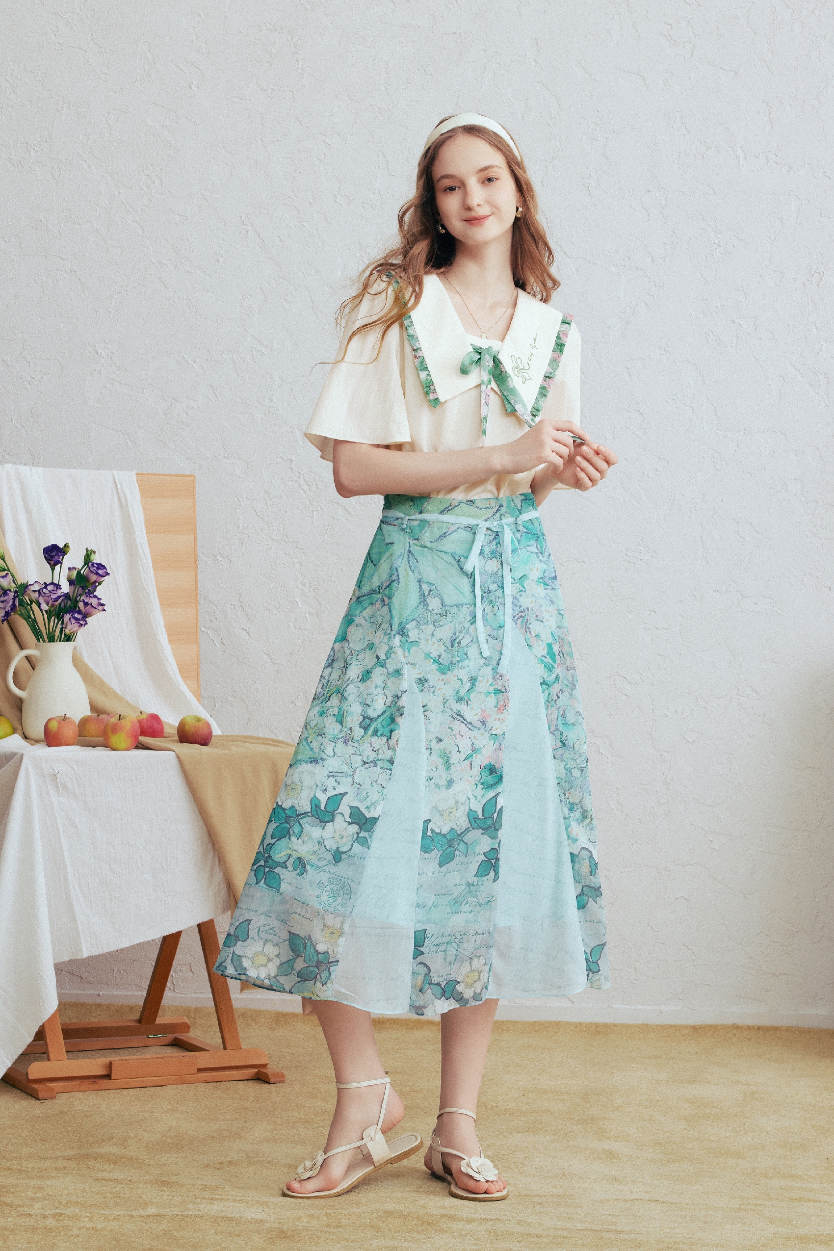 Printed Tie-Waist A-Line Skirt