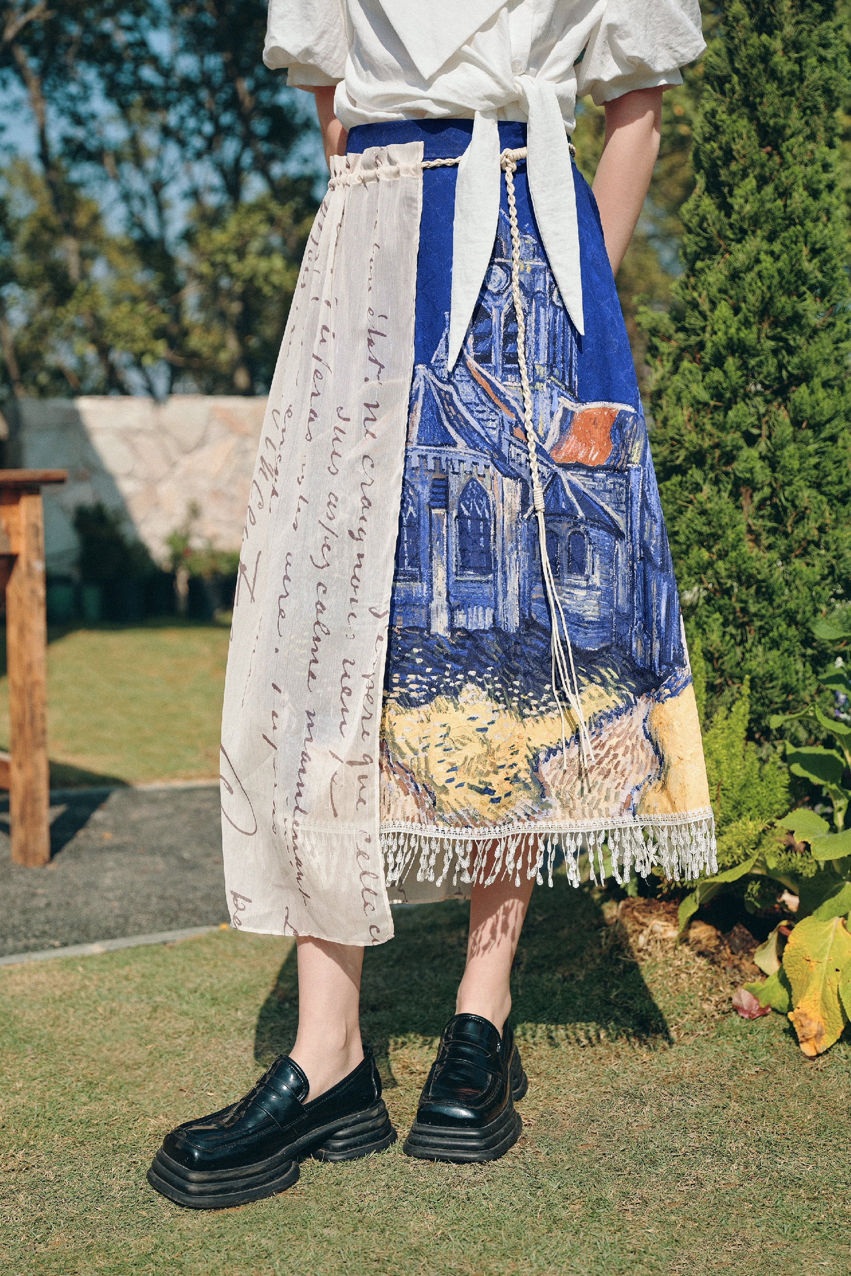 Tassel Trim Printed Skirt