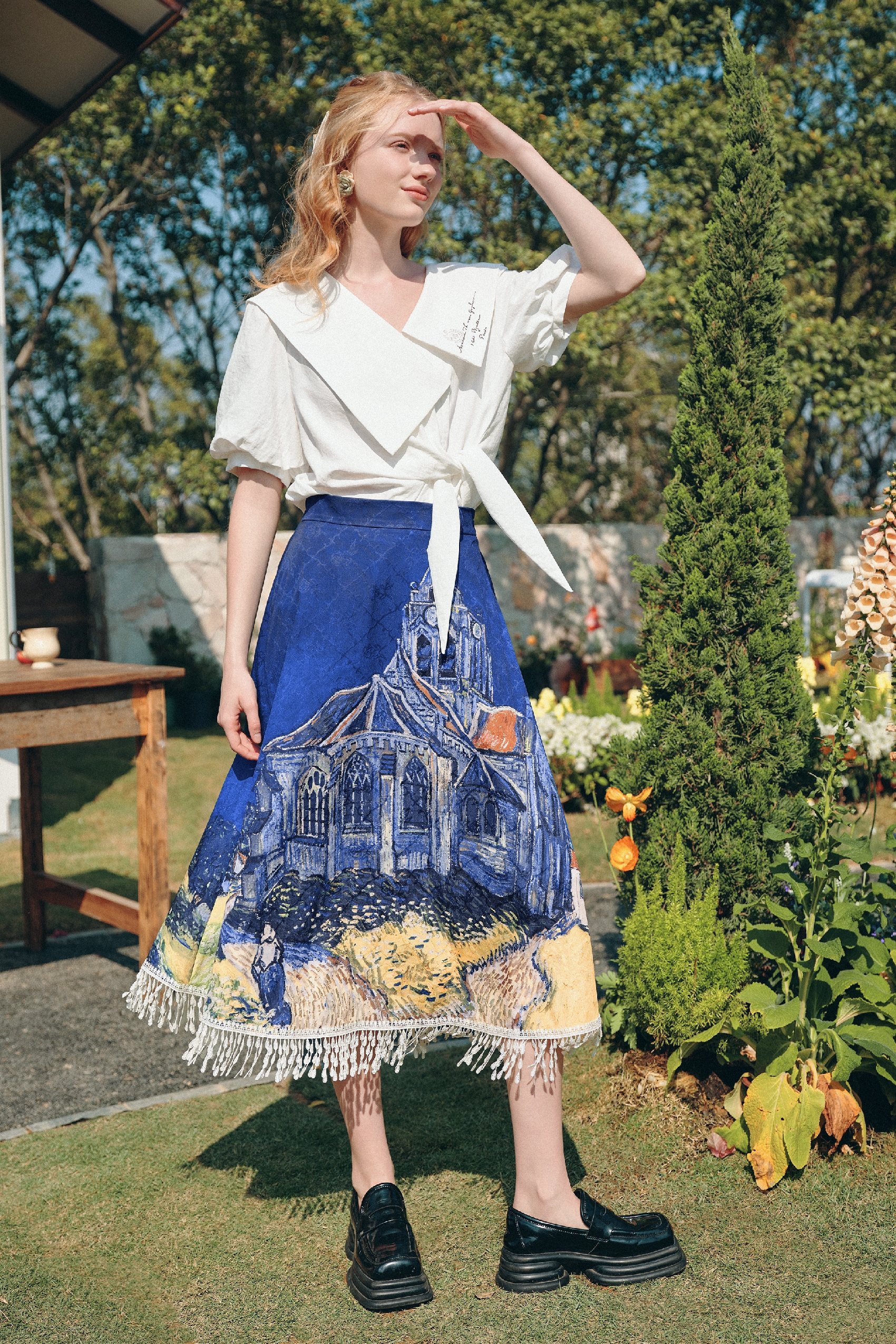 Tassel Trim Printed Skirt