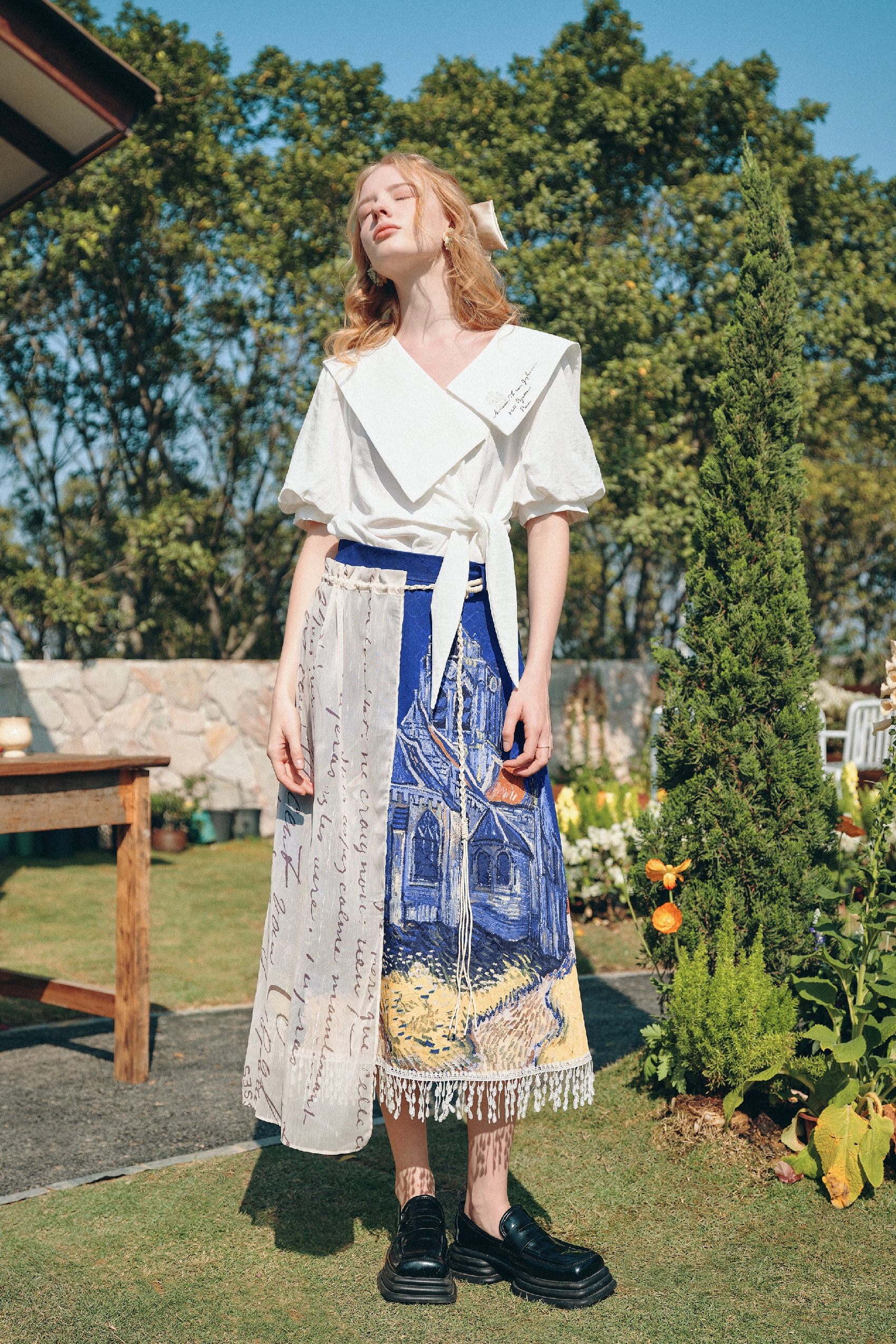 Tassel Trim Printed Skirt