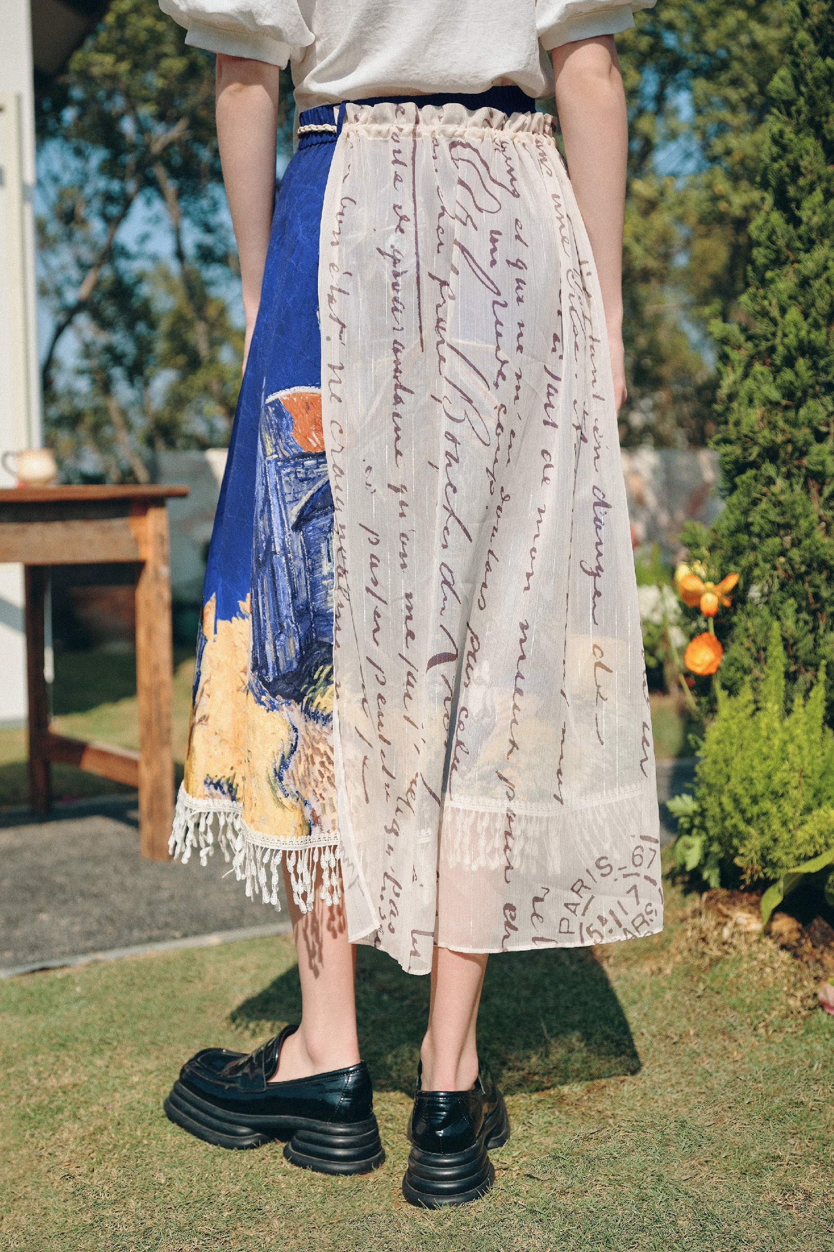 Tassel Trim Printed Skirt