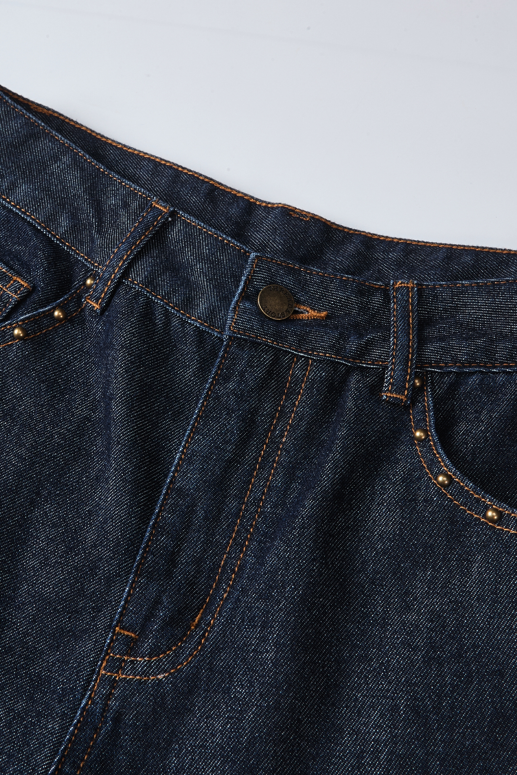 Distressed Pearl-Detail Wide-Leg Jeans