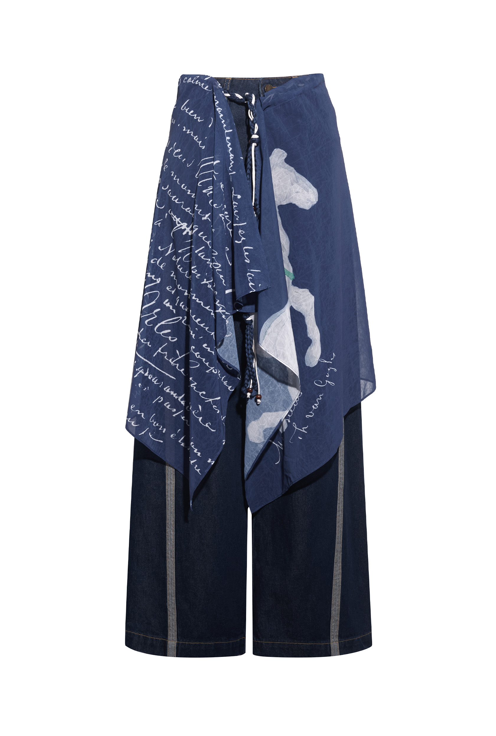 Blue Printed Denim Pants