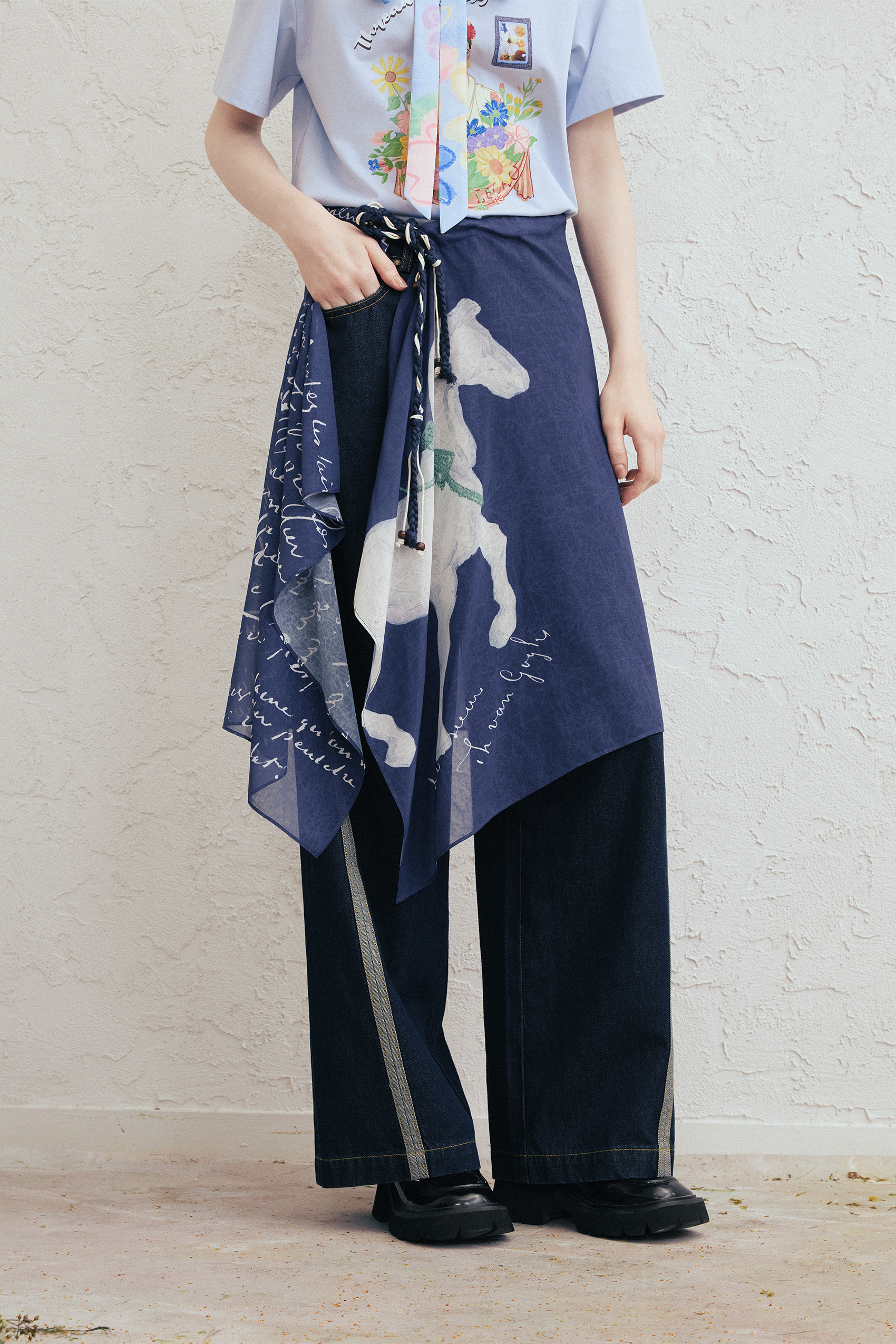 Blue Printed Denim Pants