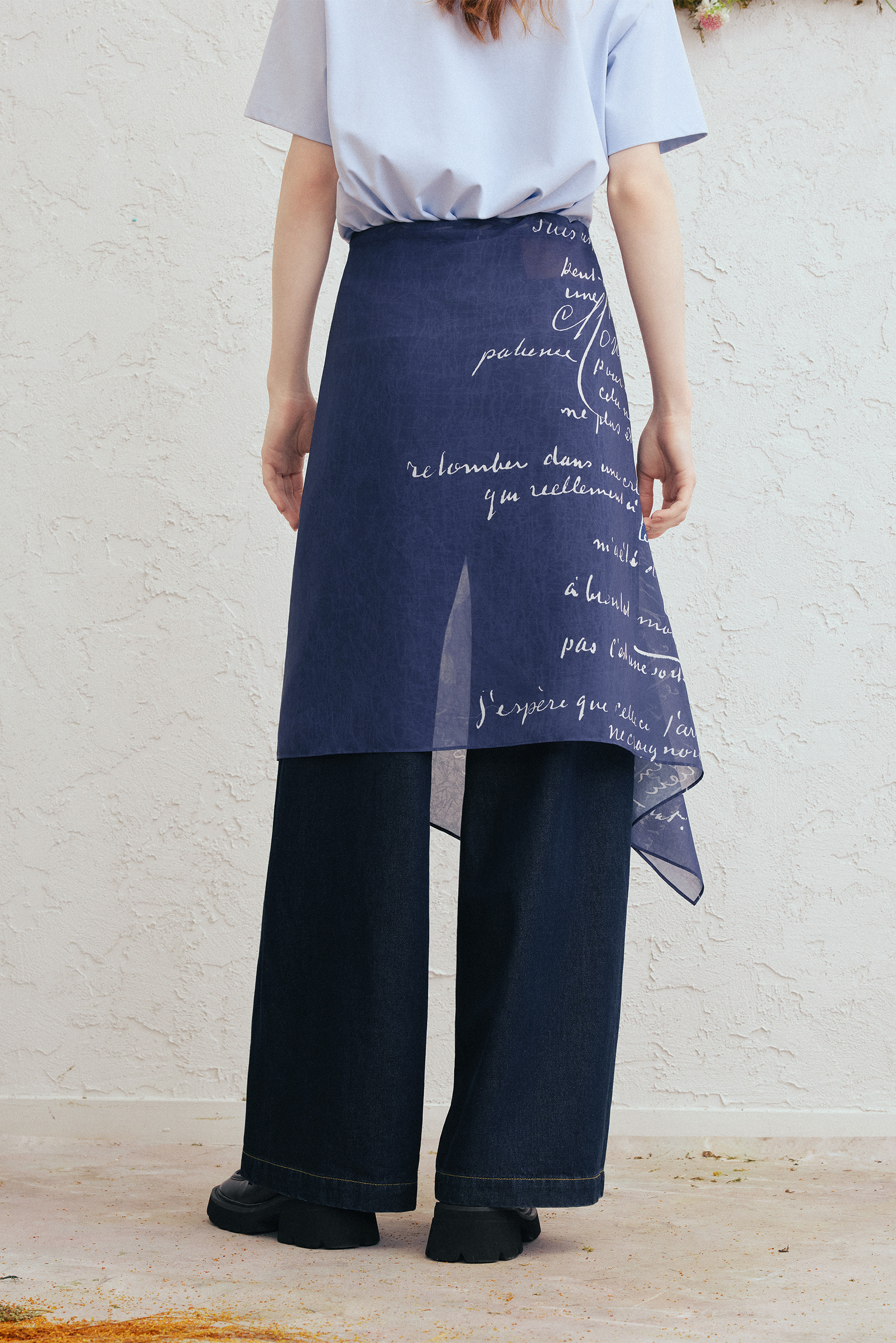 Blue Printed Denim Pants