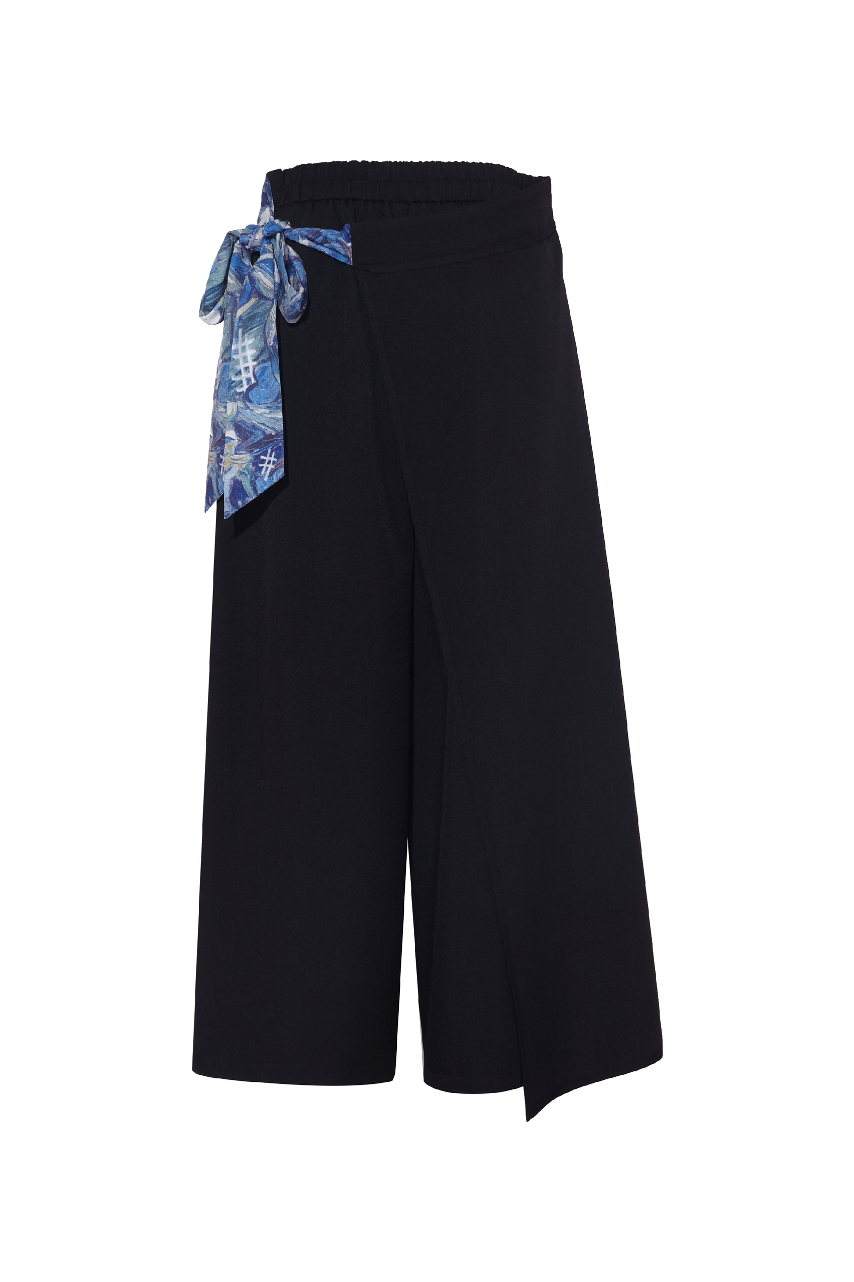 Printed Tie-Detail High-Waist Wide-Leg Pants
