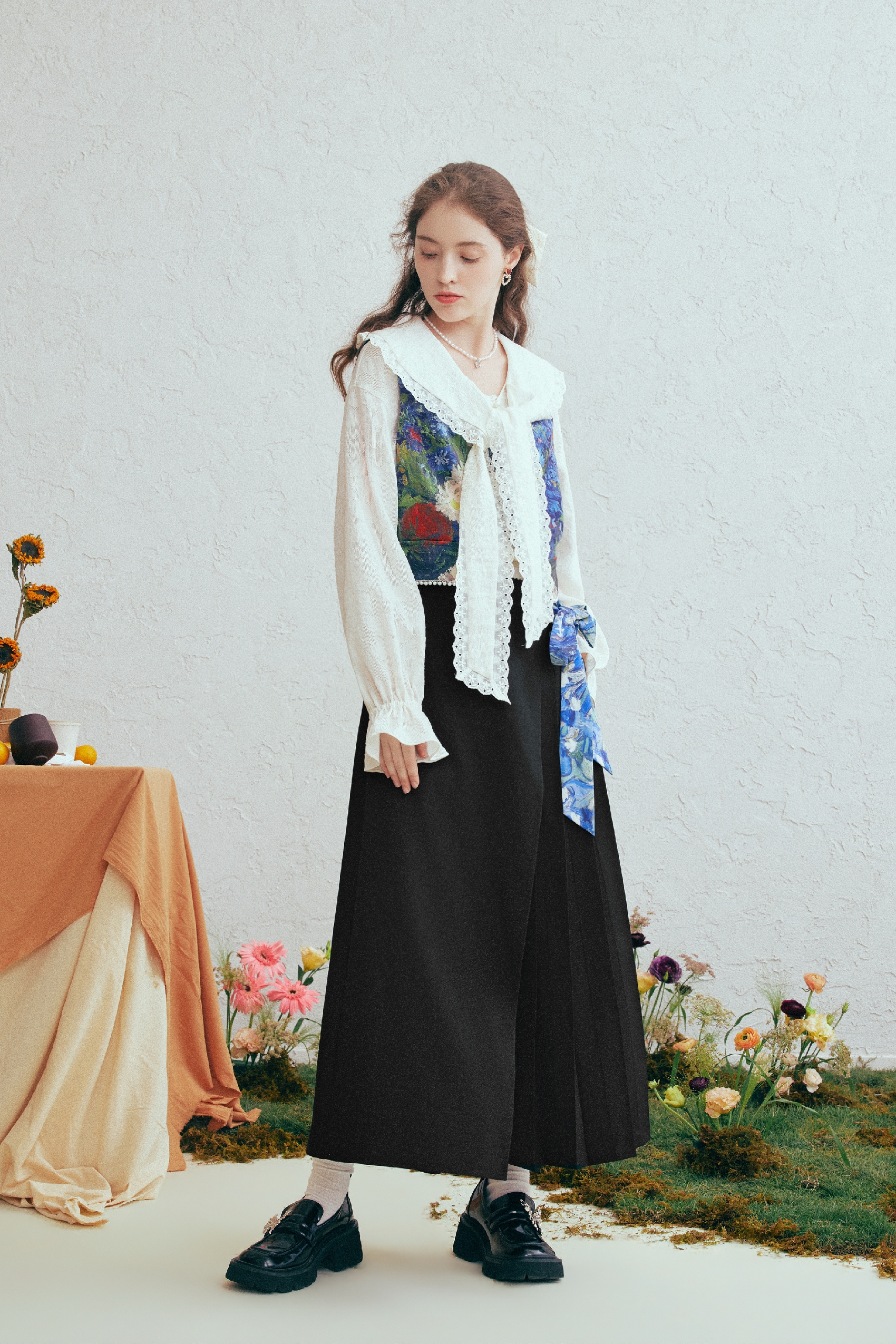 Printed Tie-Detail High-Waist Wide-Leg Pants