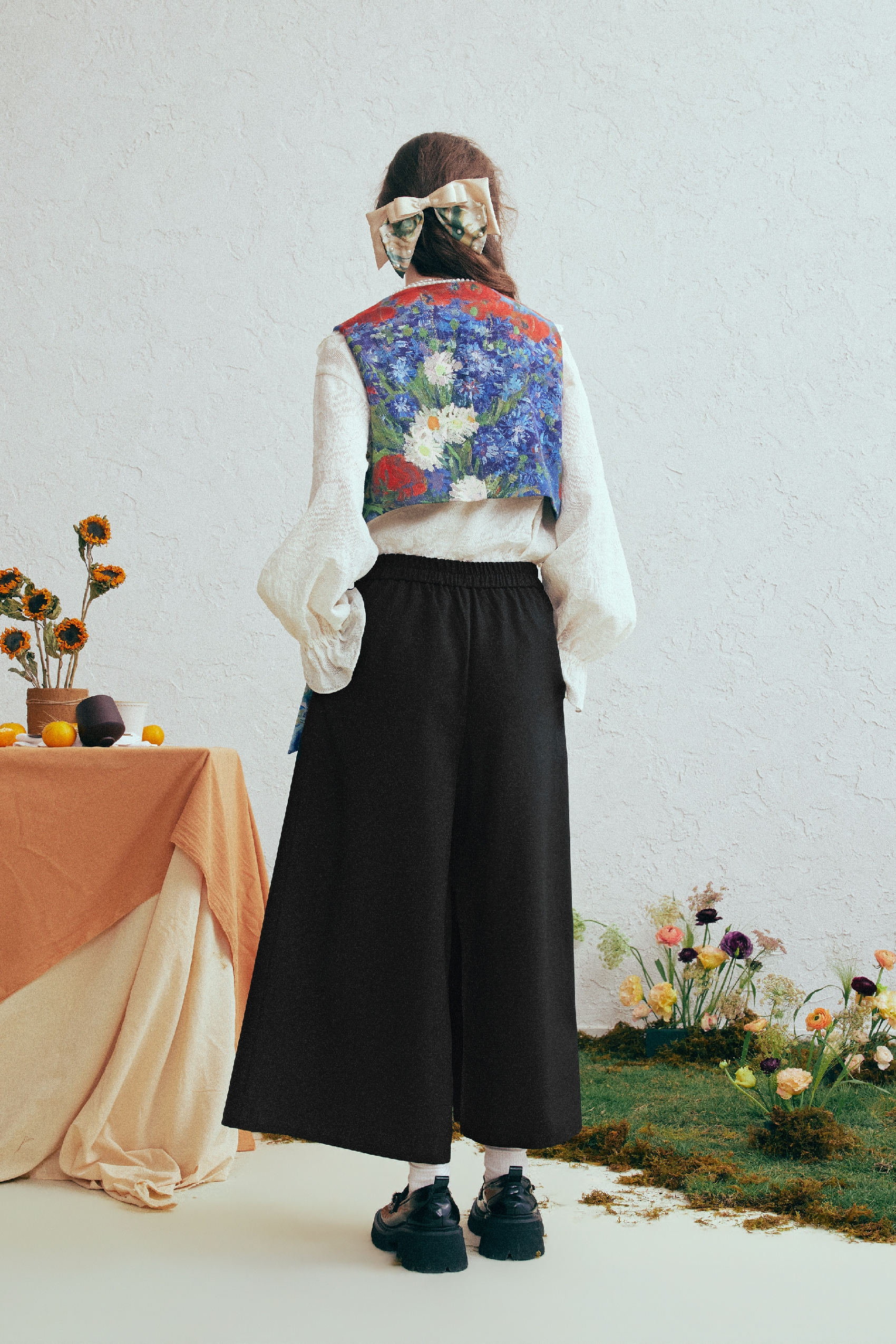 Printed Tie-Detail High-Waist Wide-Leg Pants