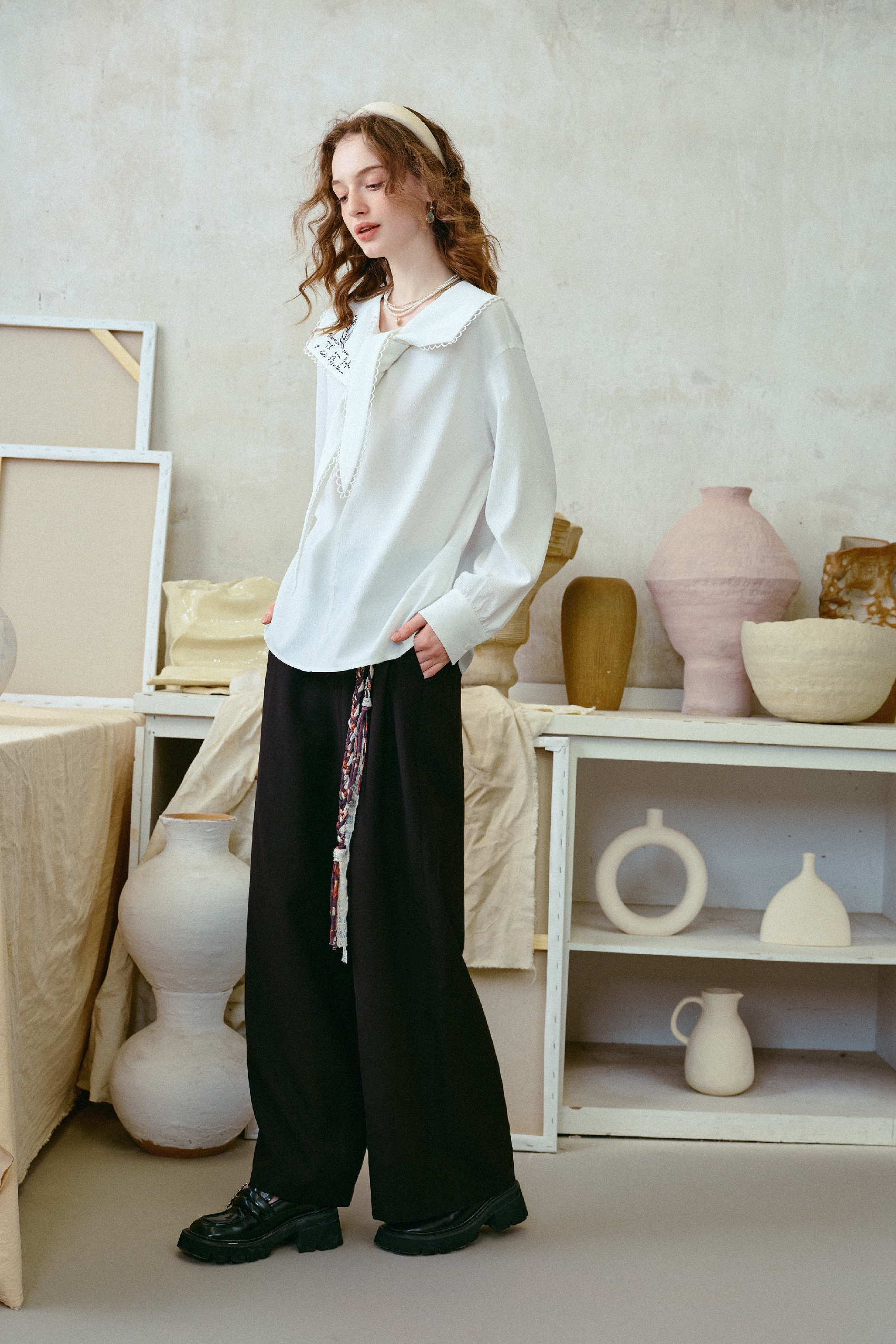 Braided Belt Relaxed Pants