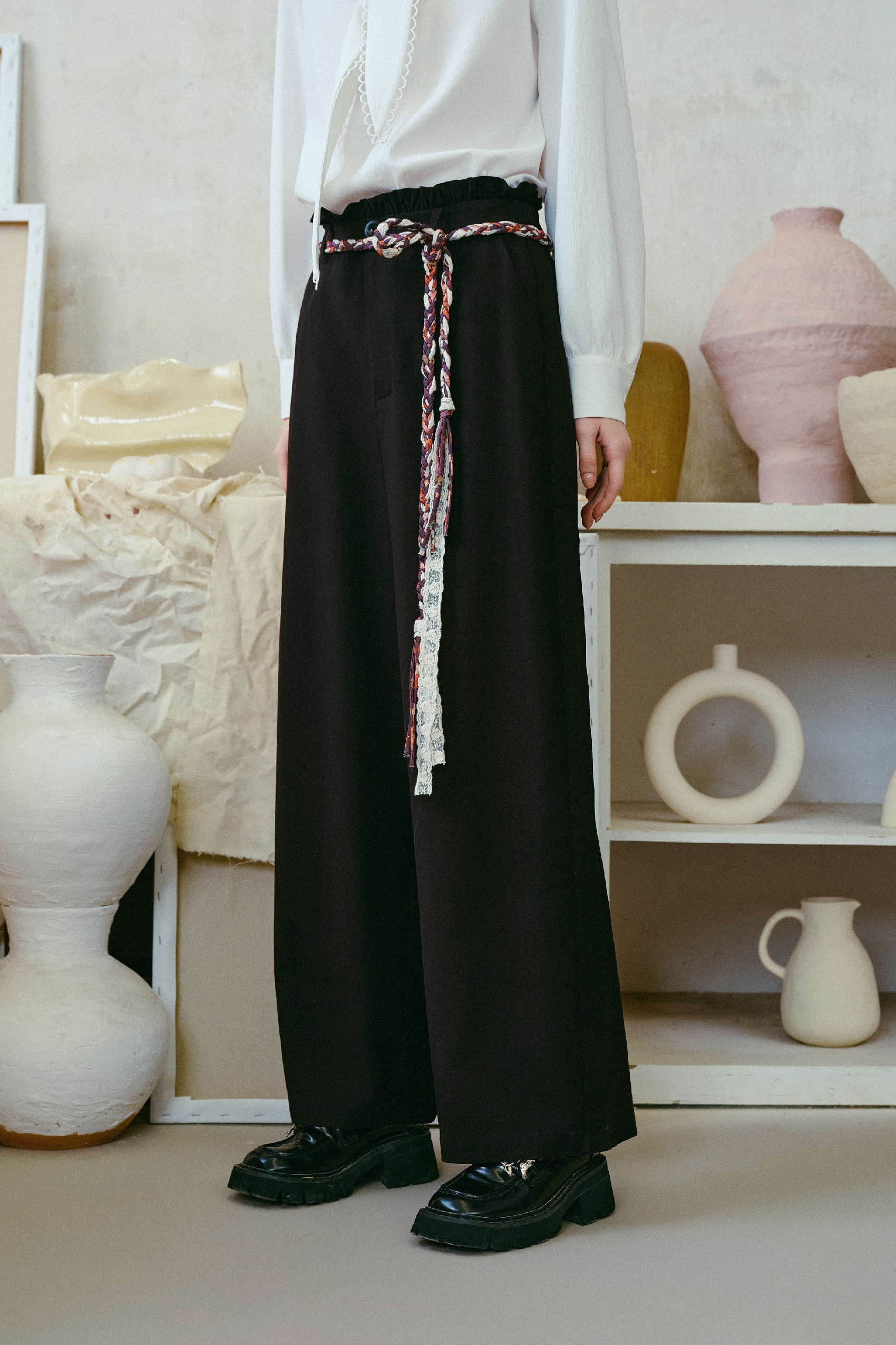 Braided Belt Relaxed Pants