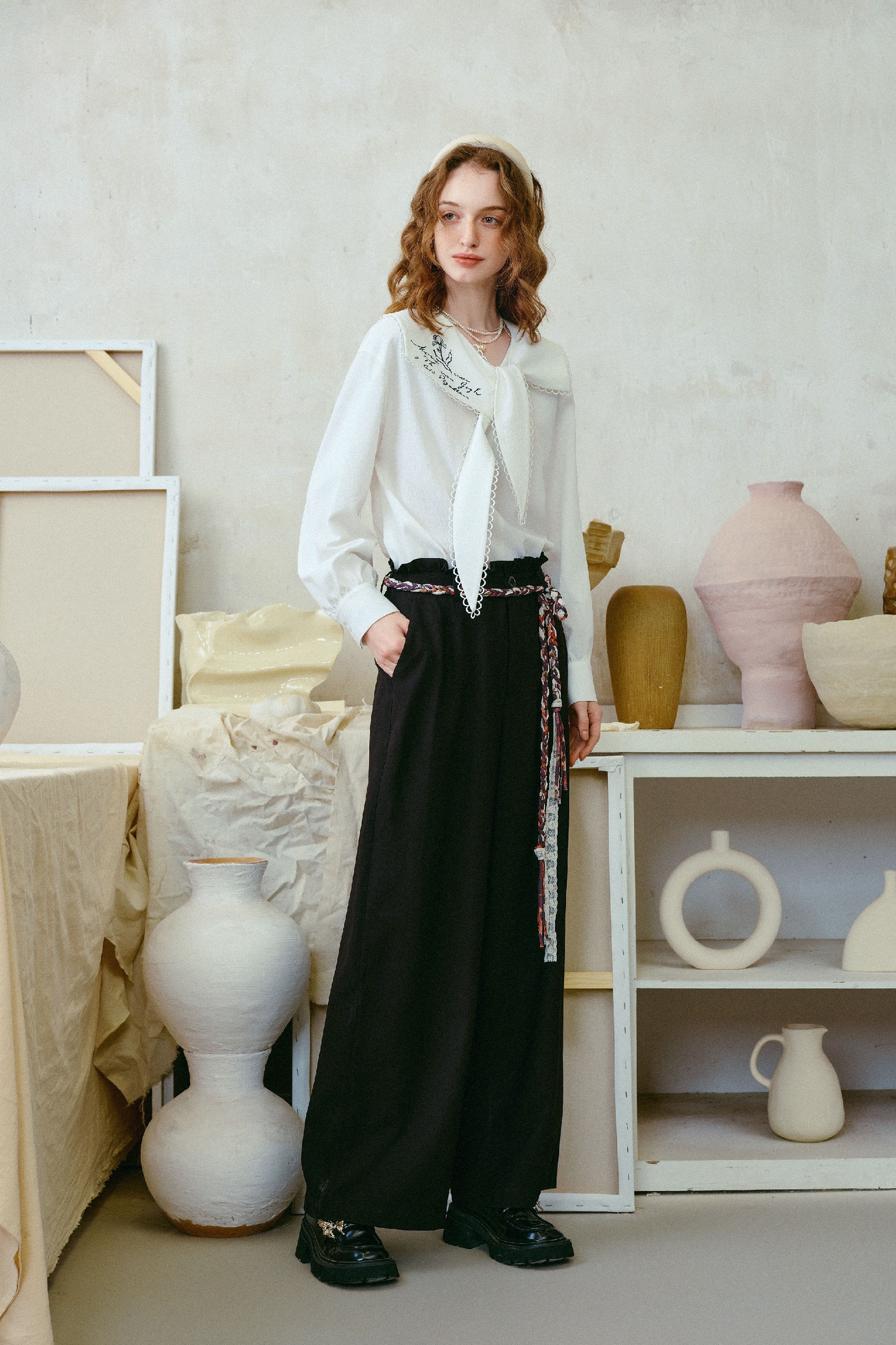 Braided Belt Relaxed Pants