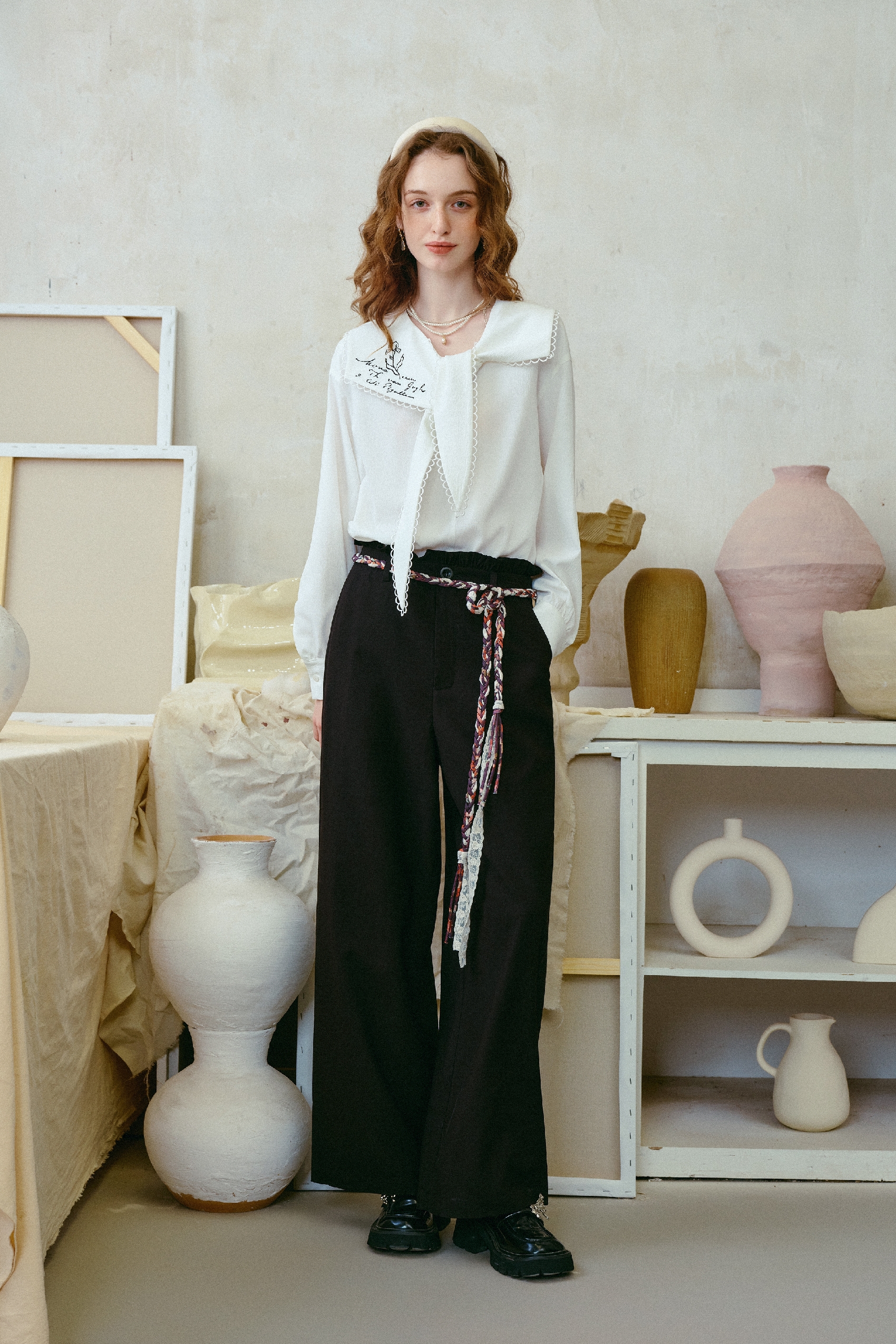 Braided Belt Relaxed Pants