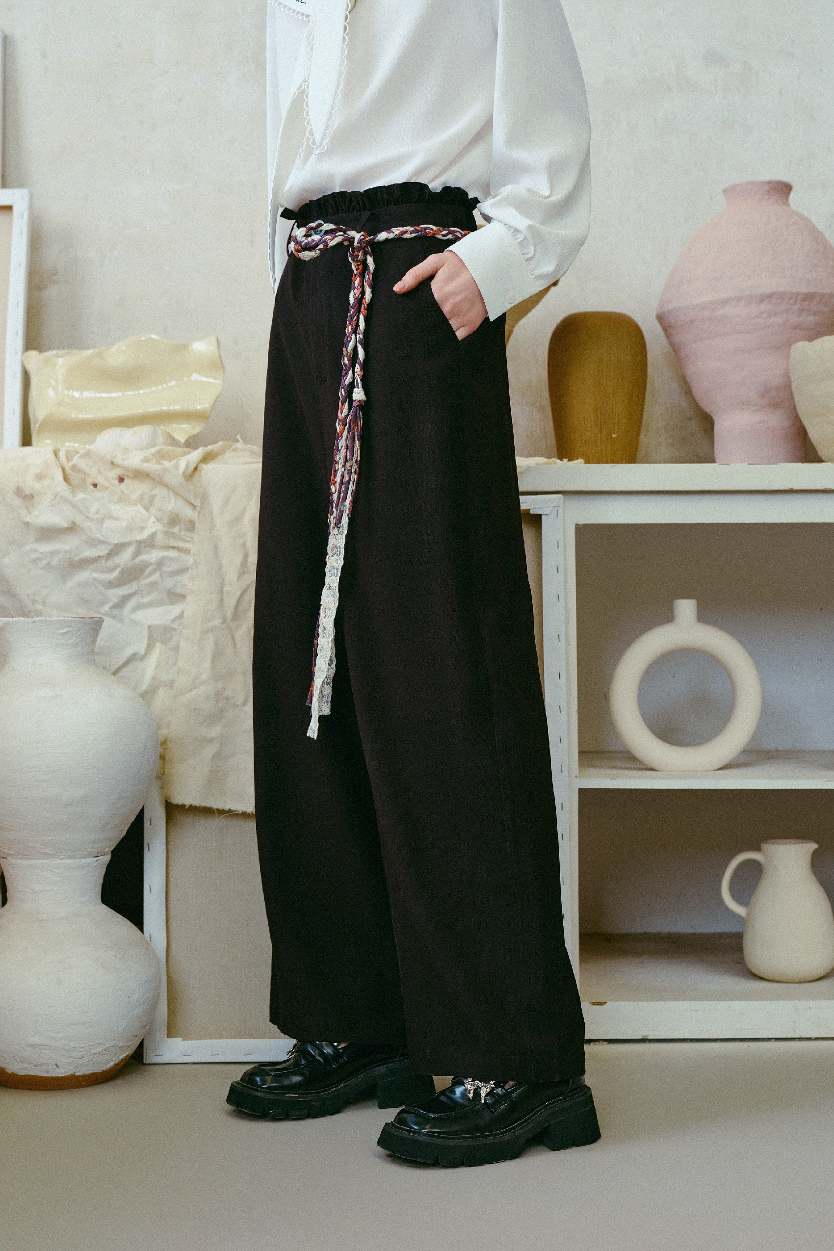 Braided Belt Relaxed Pants