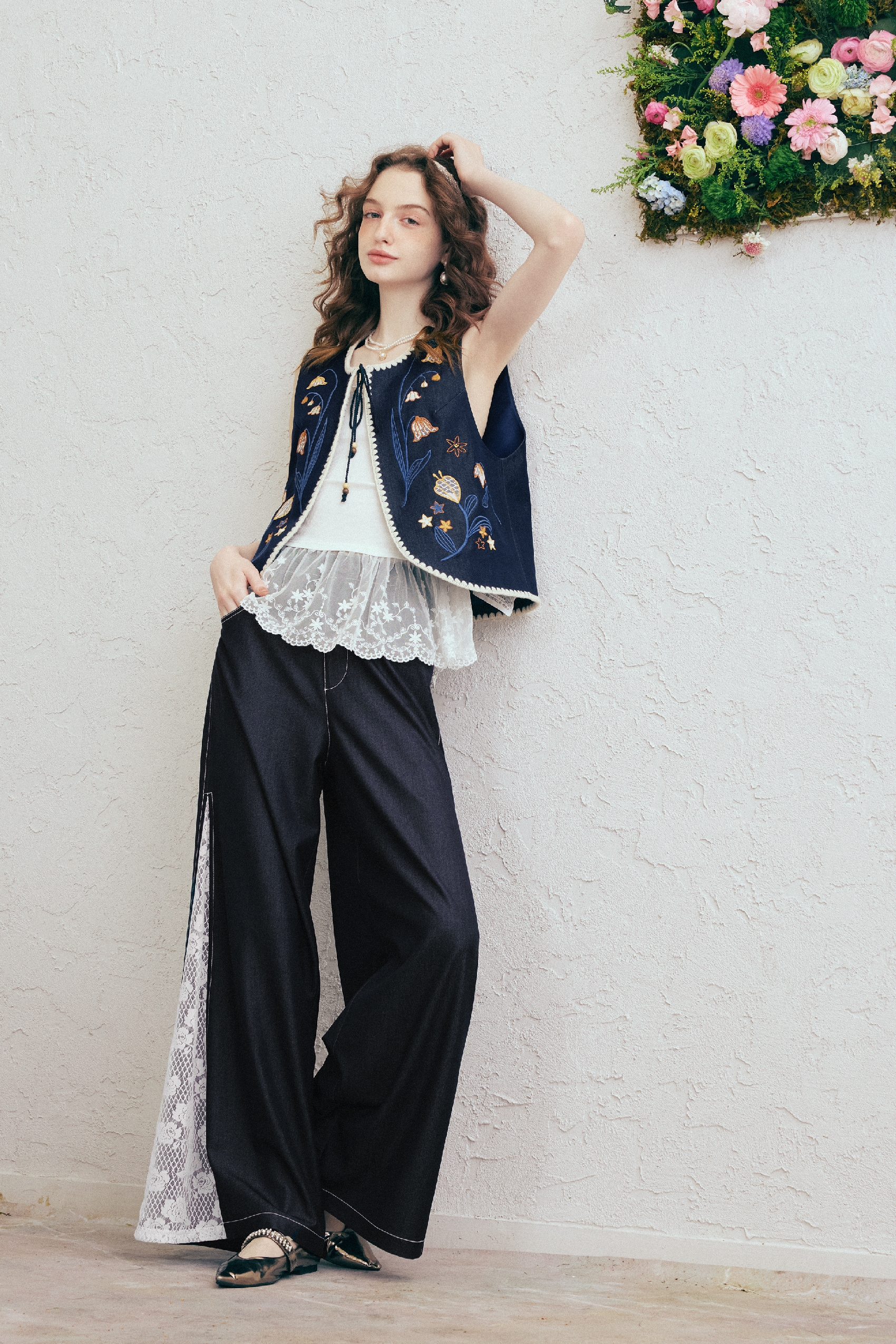 Blue Lace Casual Pants
