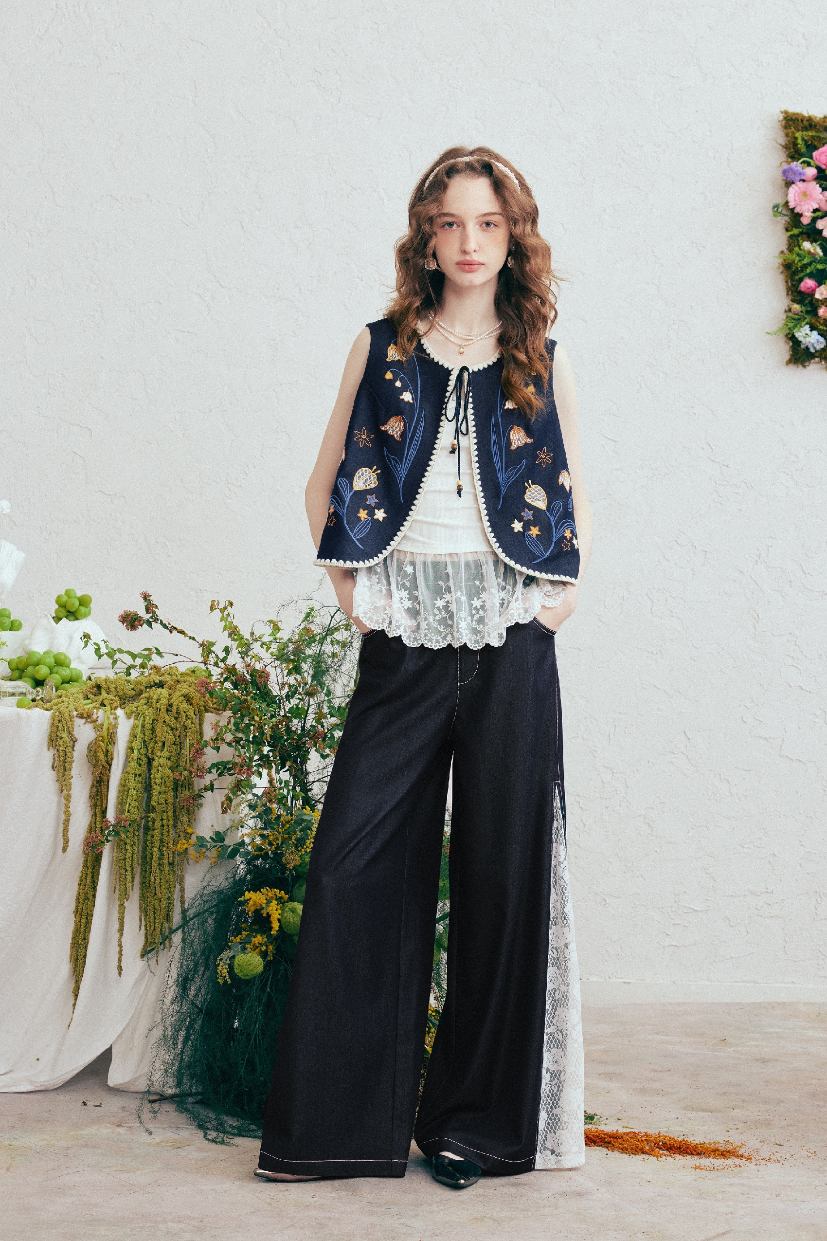 Blue Lace Casual Pants