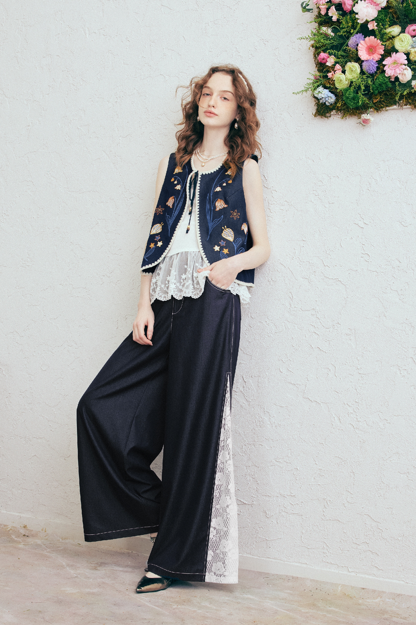 Blue Lace Casual Pants