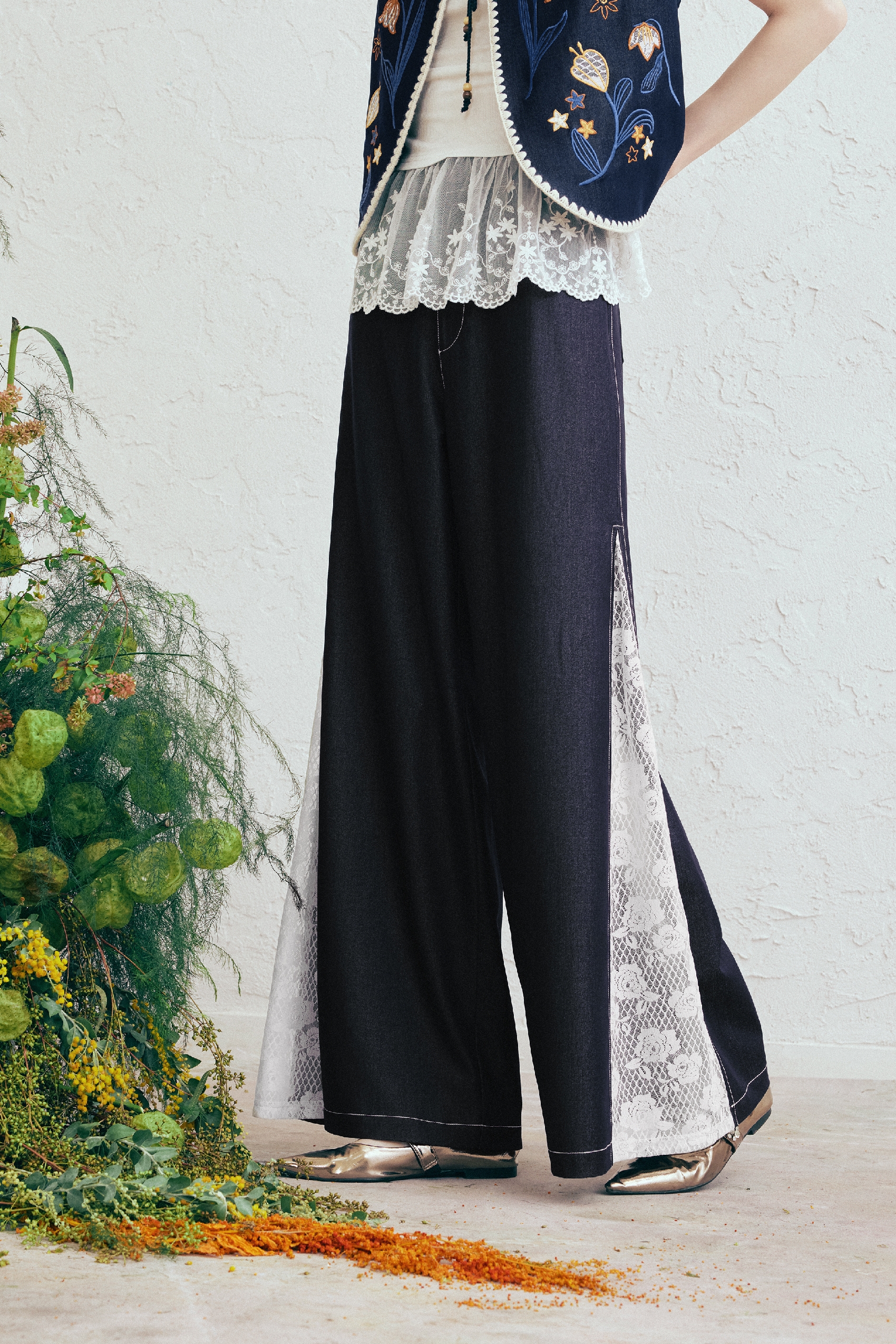 Blue Lace Casual Pants