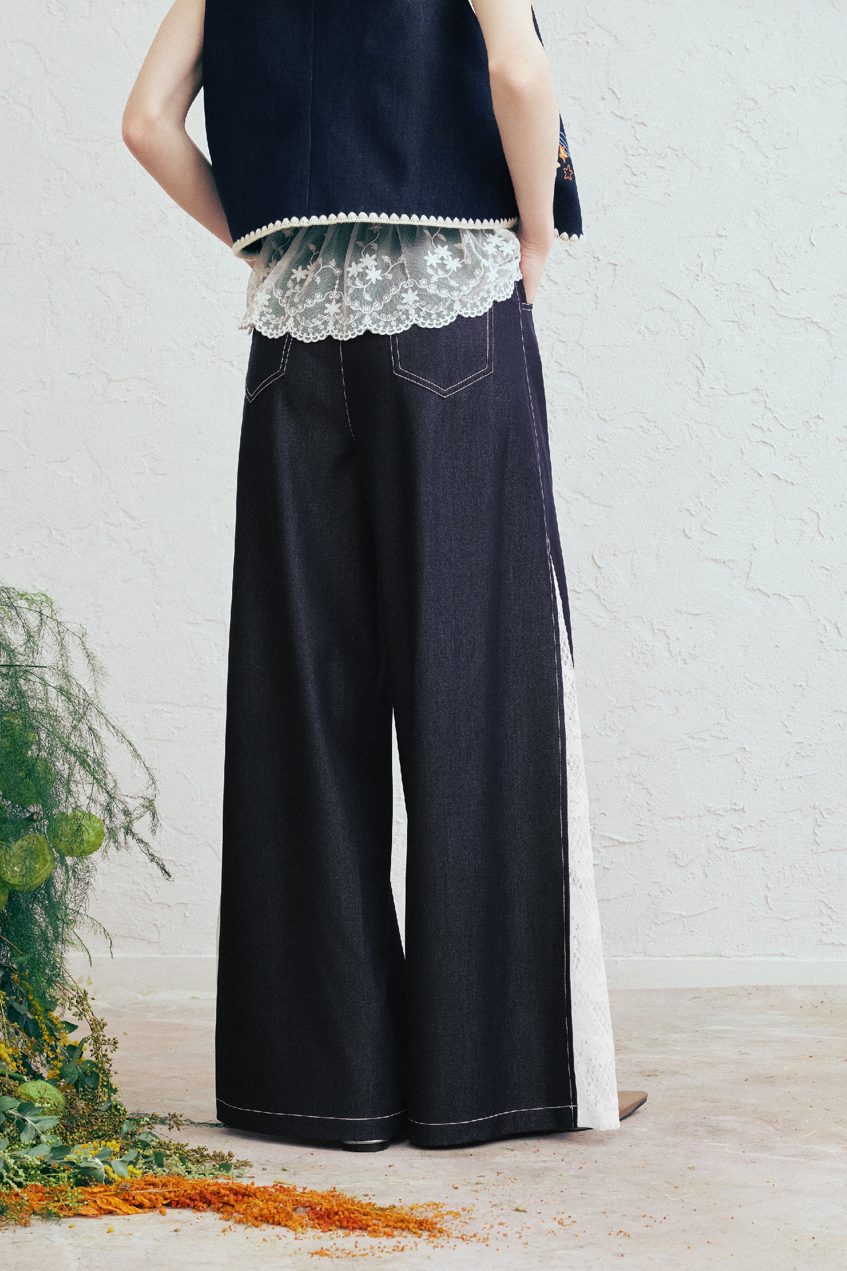 Blue Lace Casual Pants