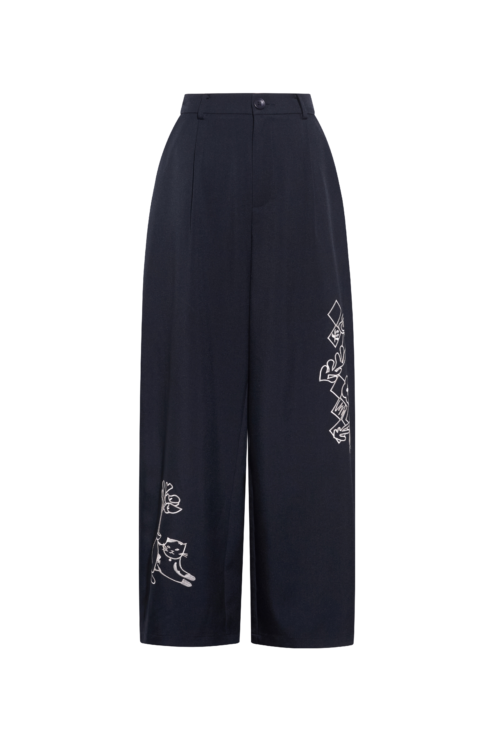 Blue Embroidered Casual Pants