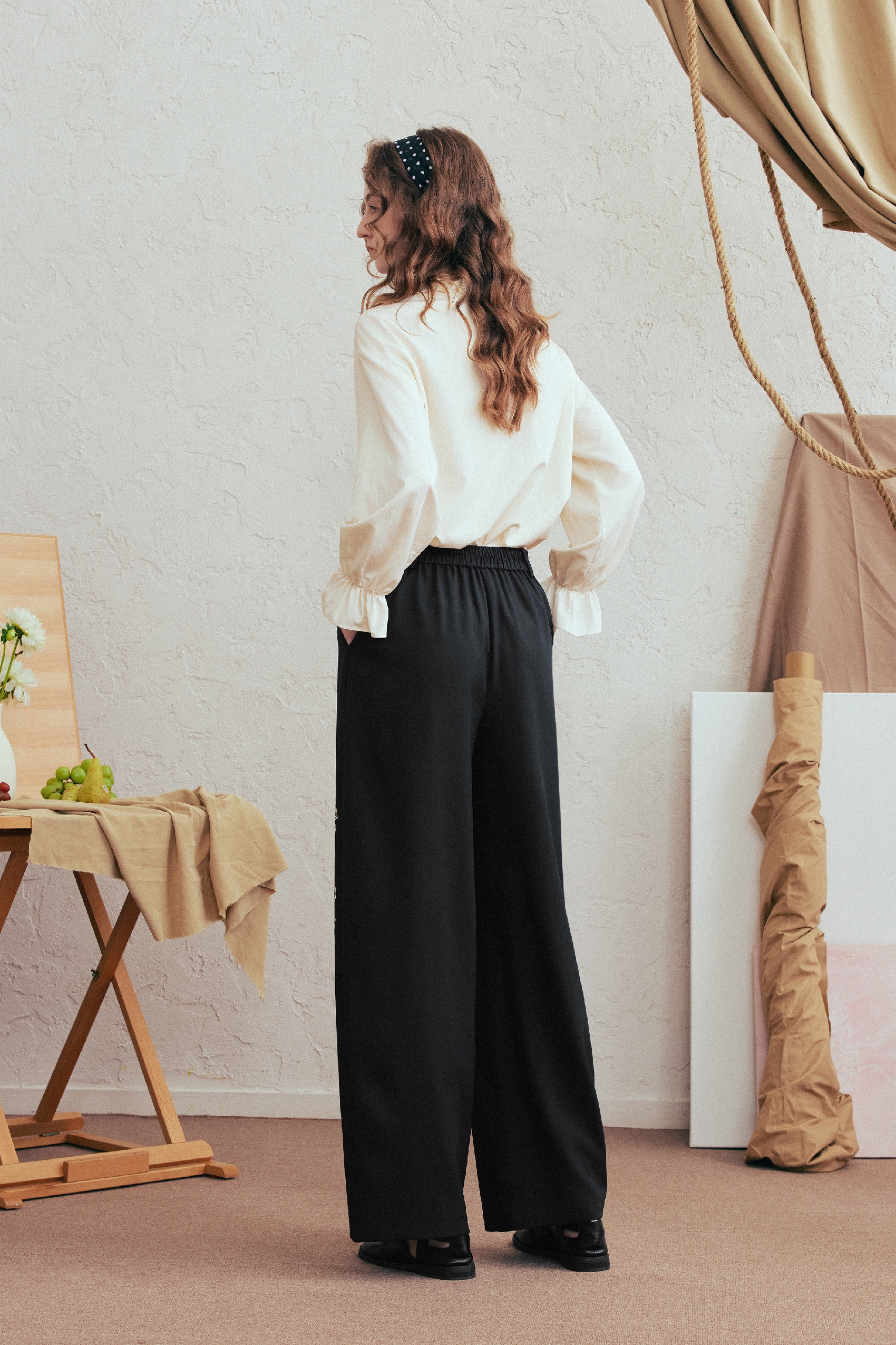 Blue Embroidered Casual Pants