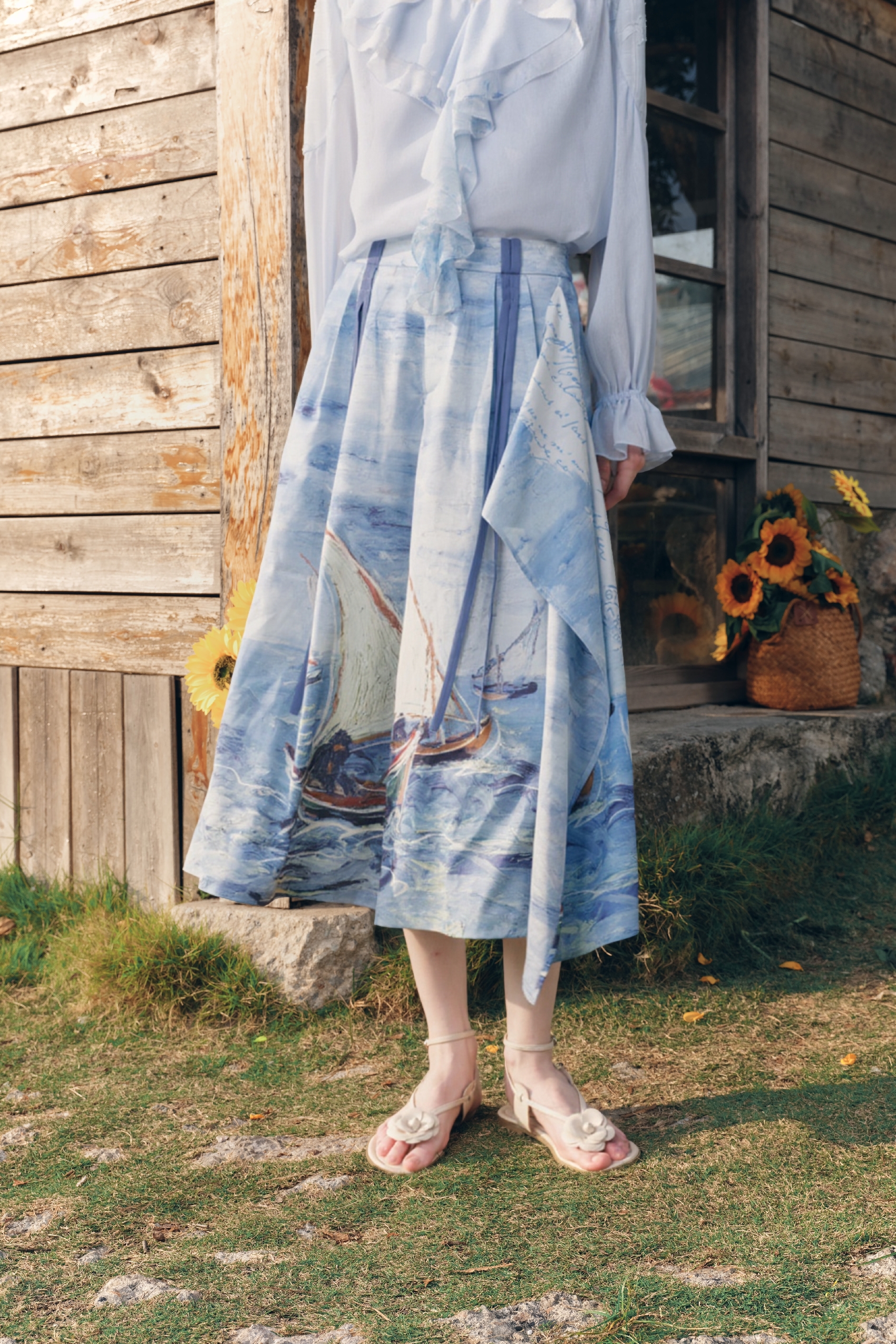 Vintage Patchwork Printed Wide-Leg Pants