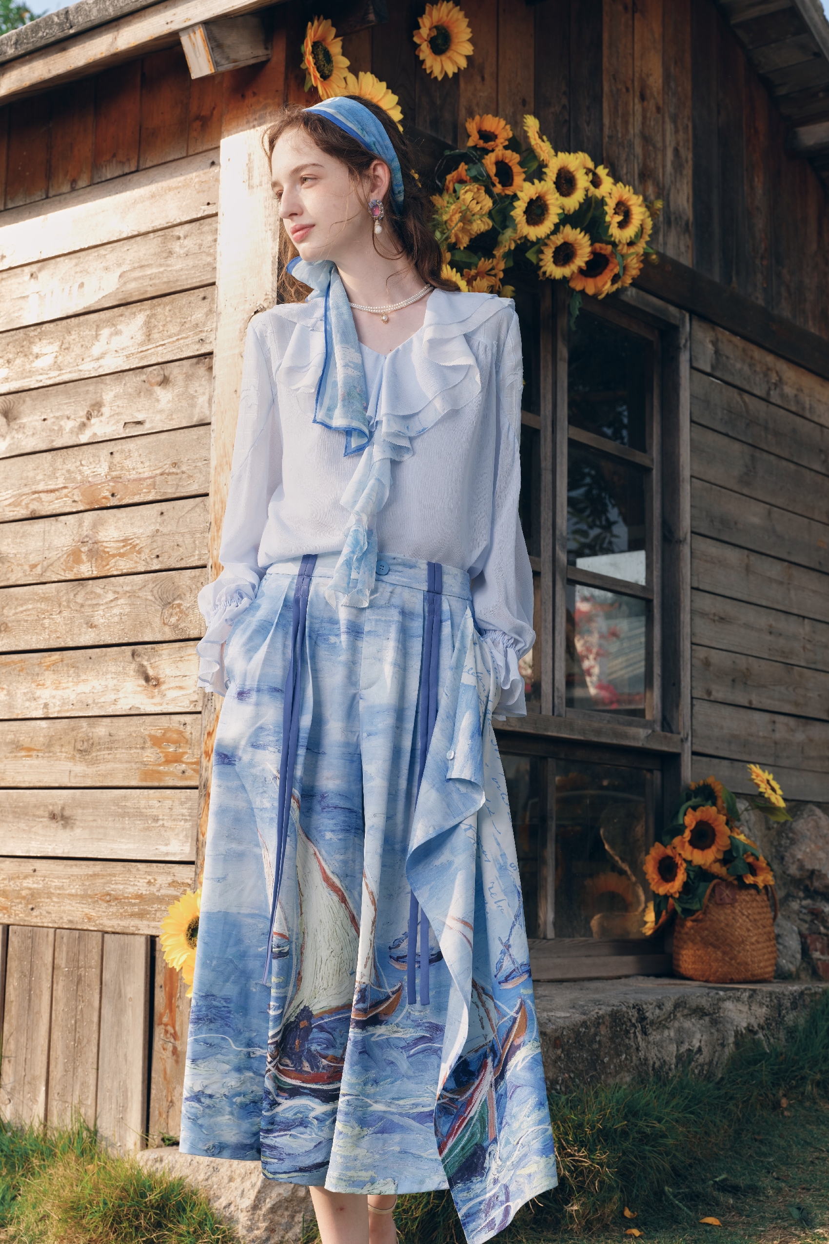 Vintage Patchwork Printed Wide-Leg Pants