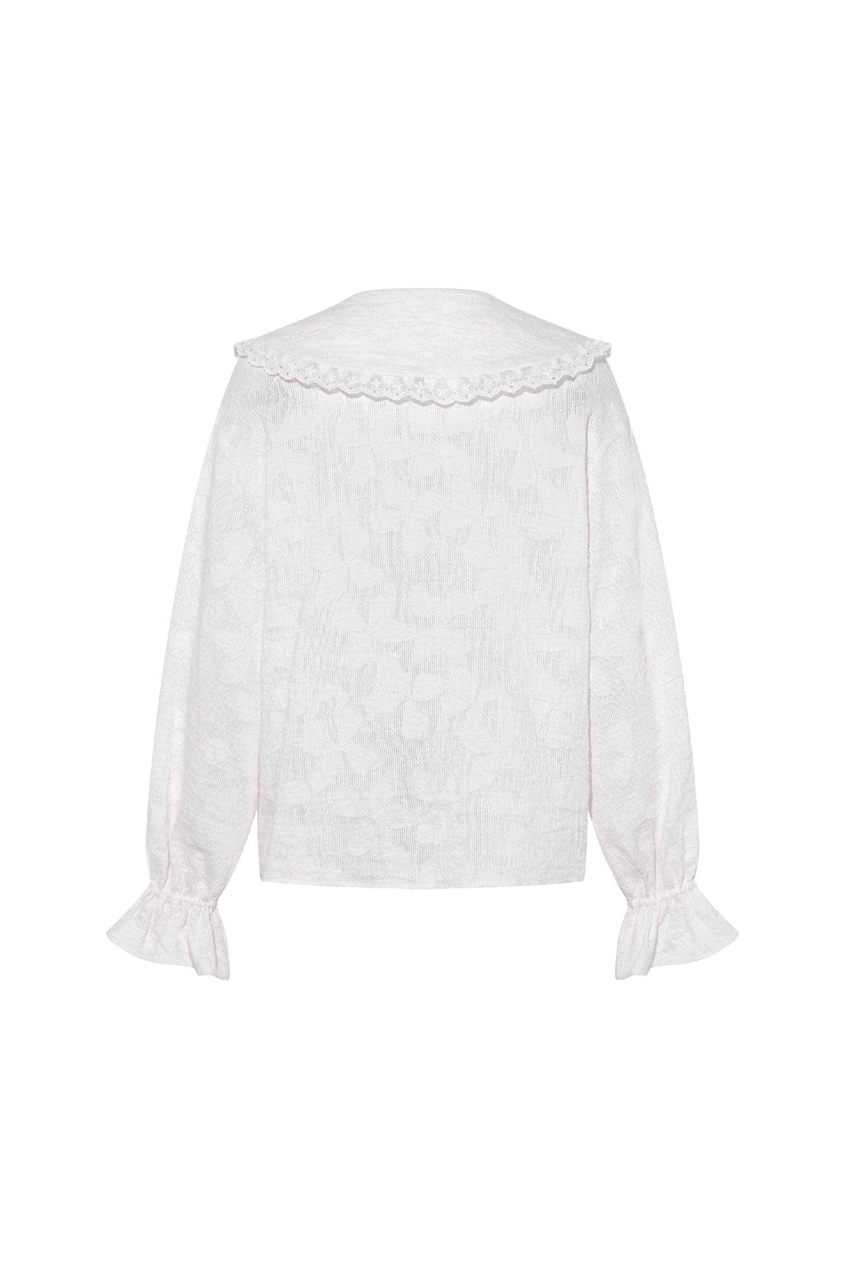 Lace Patchwork Puff-Sleeve Collared Top