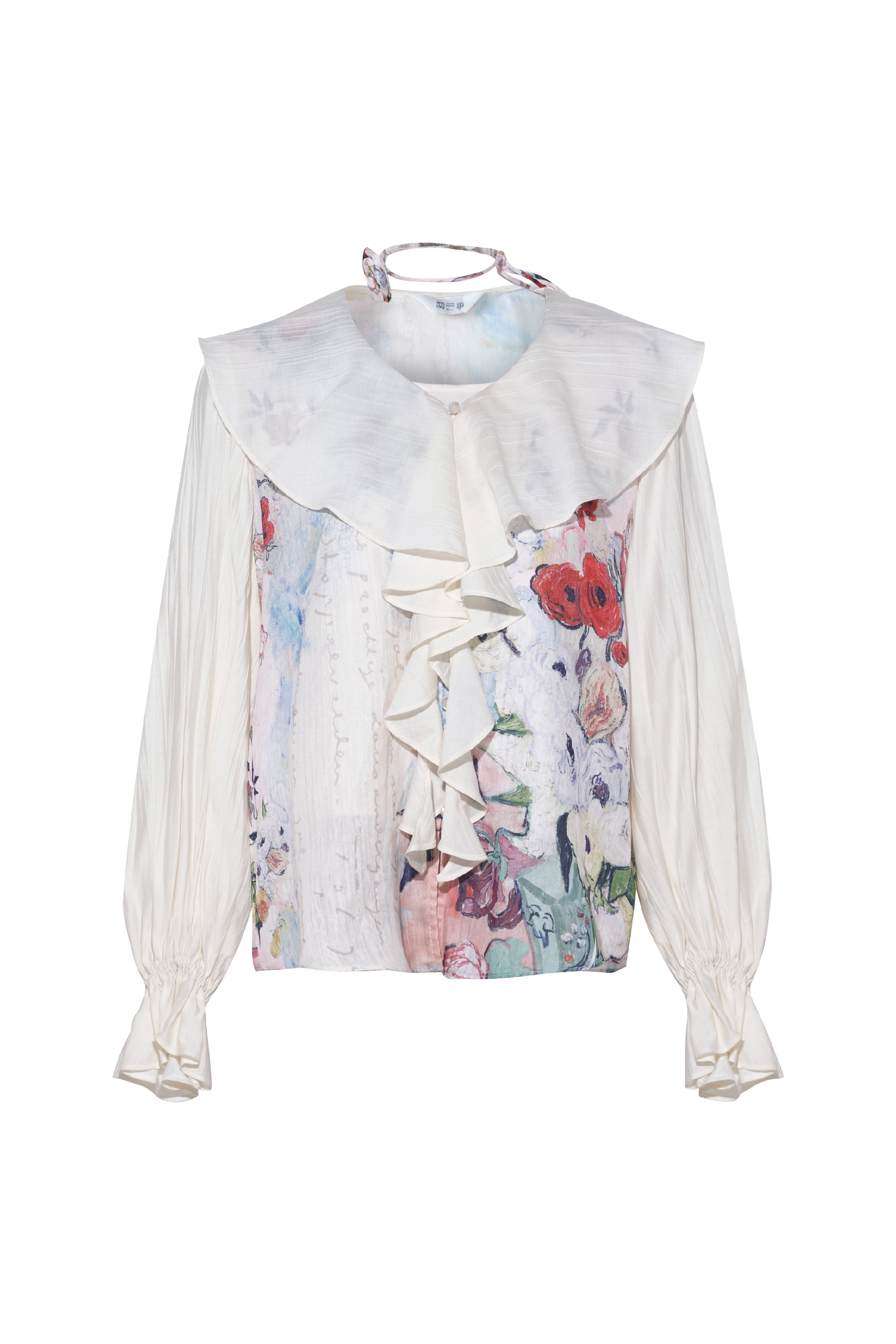 Ruffle Collar Floral Chiffon Two-Piece Top